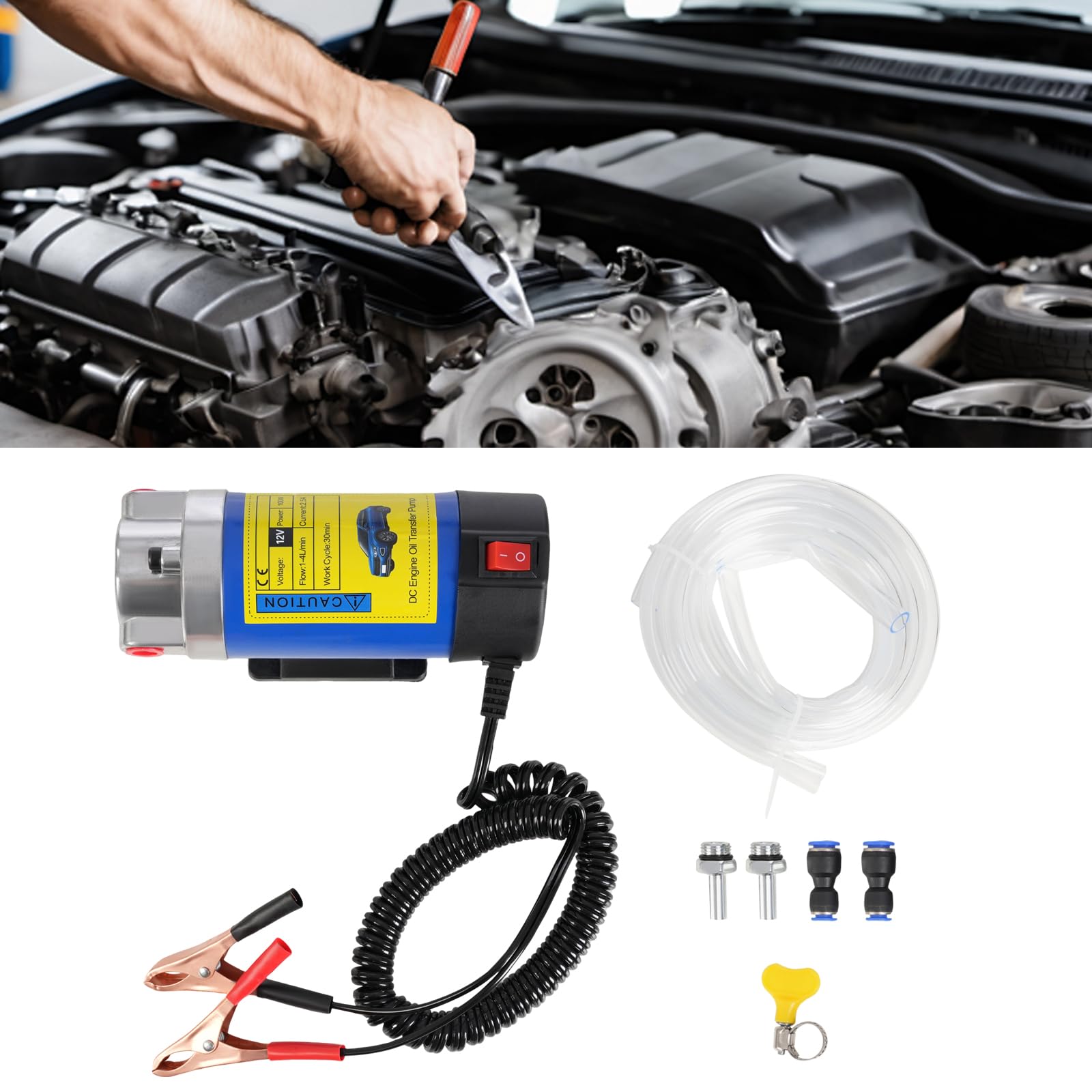 12 V, 100 W, pompa di aspirazione dell'olio, pompa diesel, 1-4 l/min, con 3 tubi, cambio dell'olio, per auto, moto, barca, camion