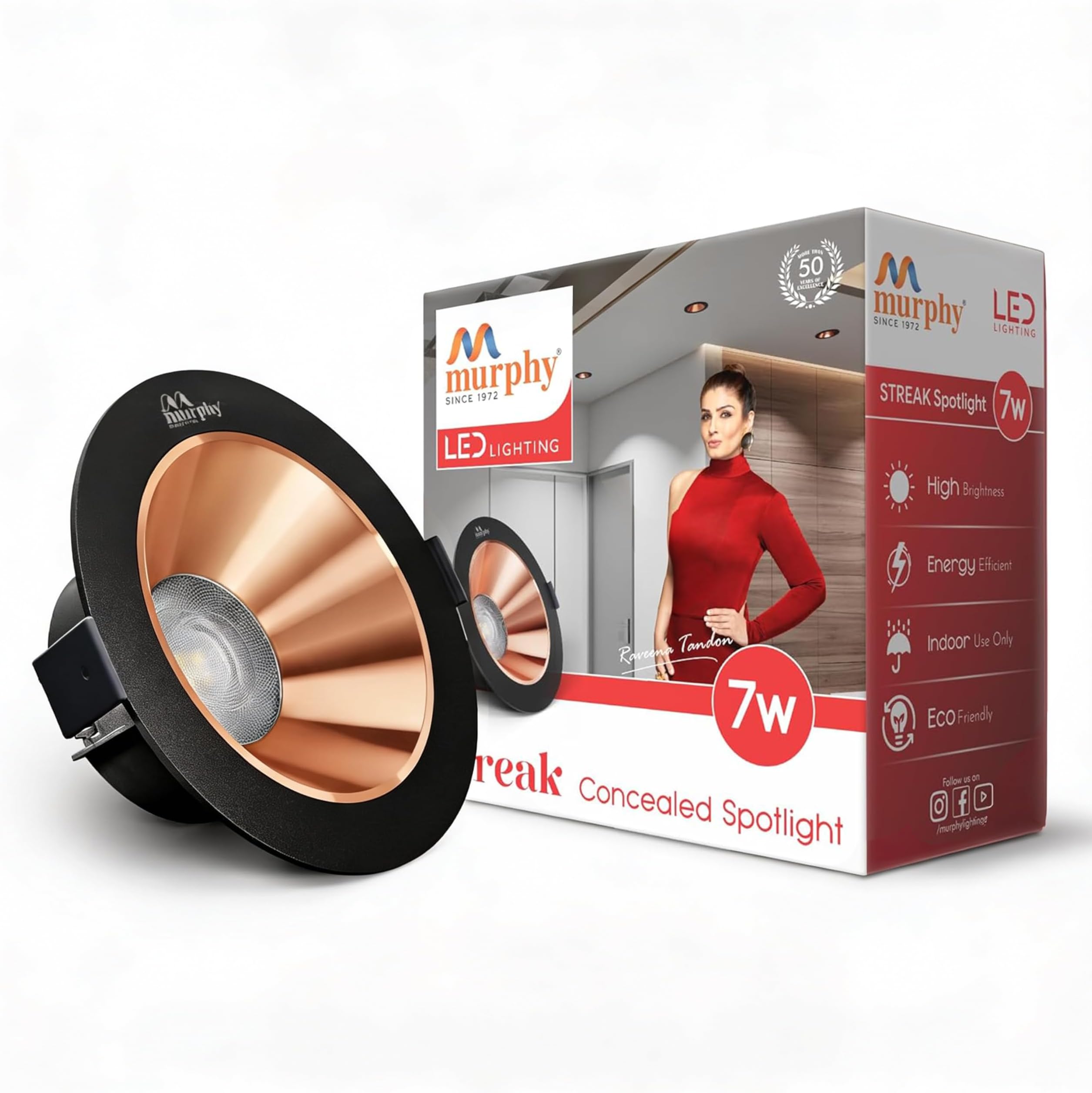 7W Streak LED Down Light BL+Copper Finish, Warm White Light, Round, Pack of 1, Recessed Ceiling LED Light, Suited for 3 inch Junction Box/Concealed Box (2 Years Warranty)