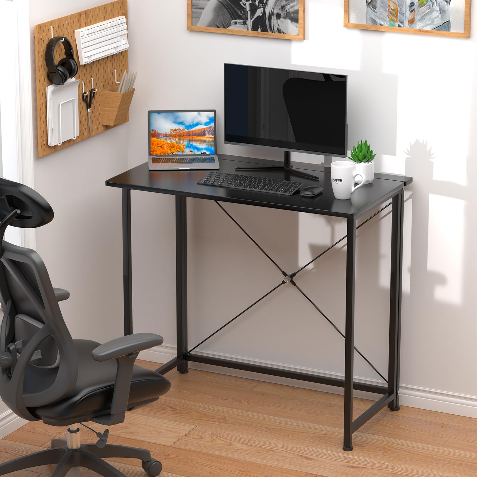 PIPIPOXER Table de Bureau Pliante 80x45x75cm, Bureau d'Ordinateur, Petit Table d'Ordinateur Bureau Pliable, Cadre en Métal, Bureau Pliant pour Étudier, Travailler, Chambre, Imperméable, Noir