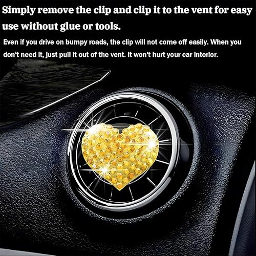 Miniatura 9 de Clips brillantes para ventilación de automóvil, 2 piezas de clip de salida de aire acondicionado con dije de corazón, accesorios de diamantes de