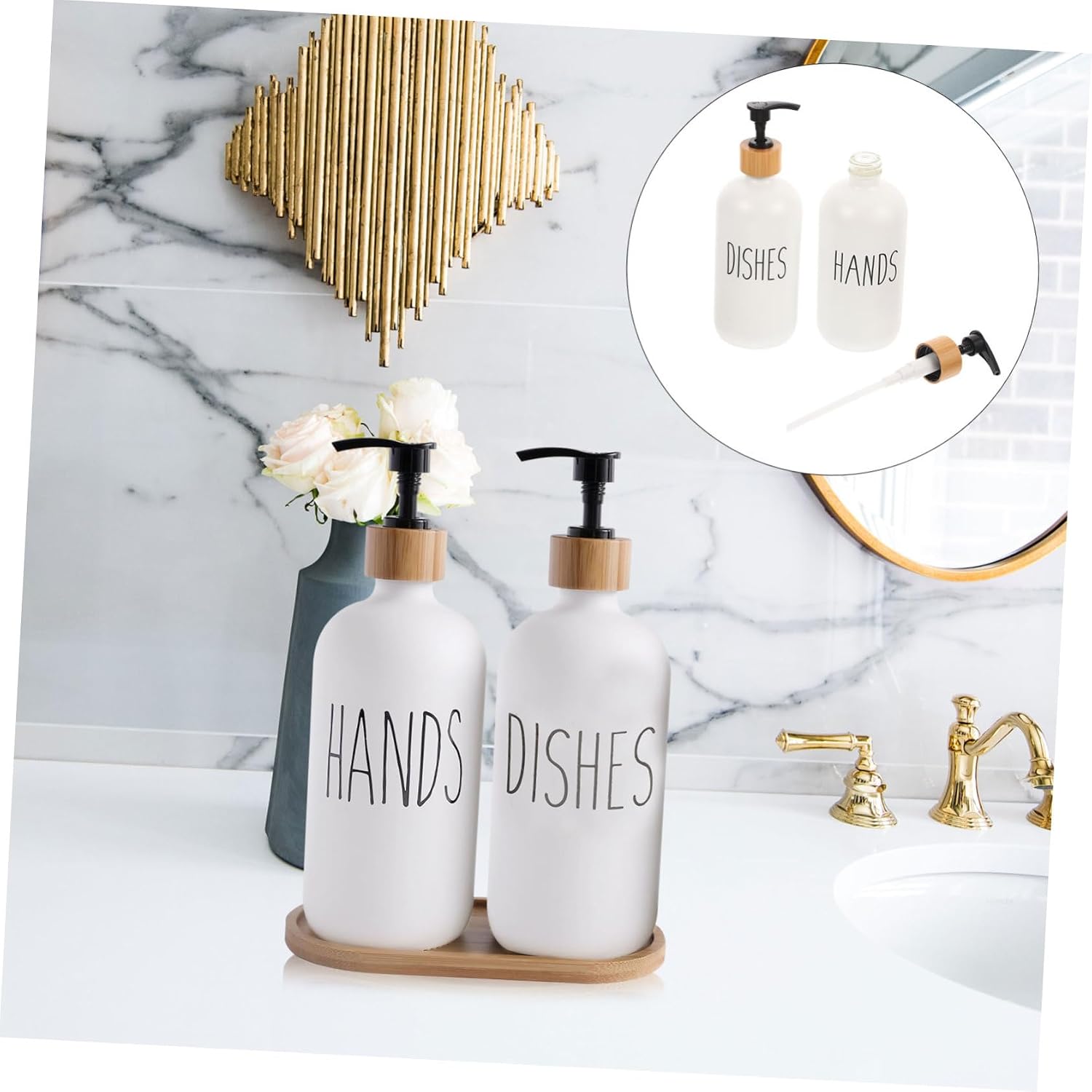 2Pcs Glass Soap Dispensers Refillable Lotion Bottles with Pump Bathroom Kitchen Soap Dispenser Stylish Thick Glass Bottles for Liquid Soap Shampoo Body