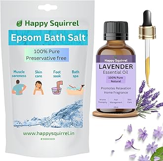 Lavender Bath Salt | 100% Pure - Lab tested | For Bath, Foot, Pain Relief & Pedicure (Epsom Salt 275gms + Lavender Oil 15ml)