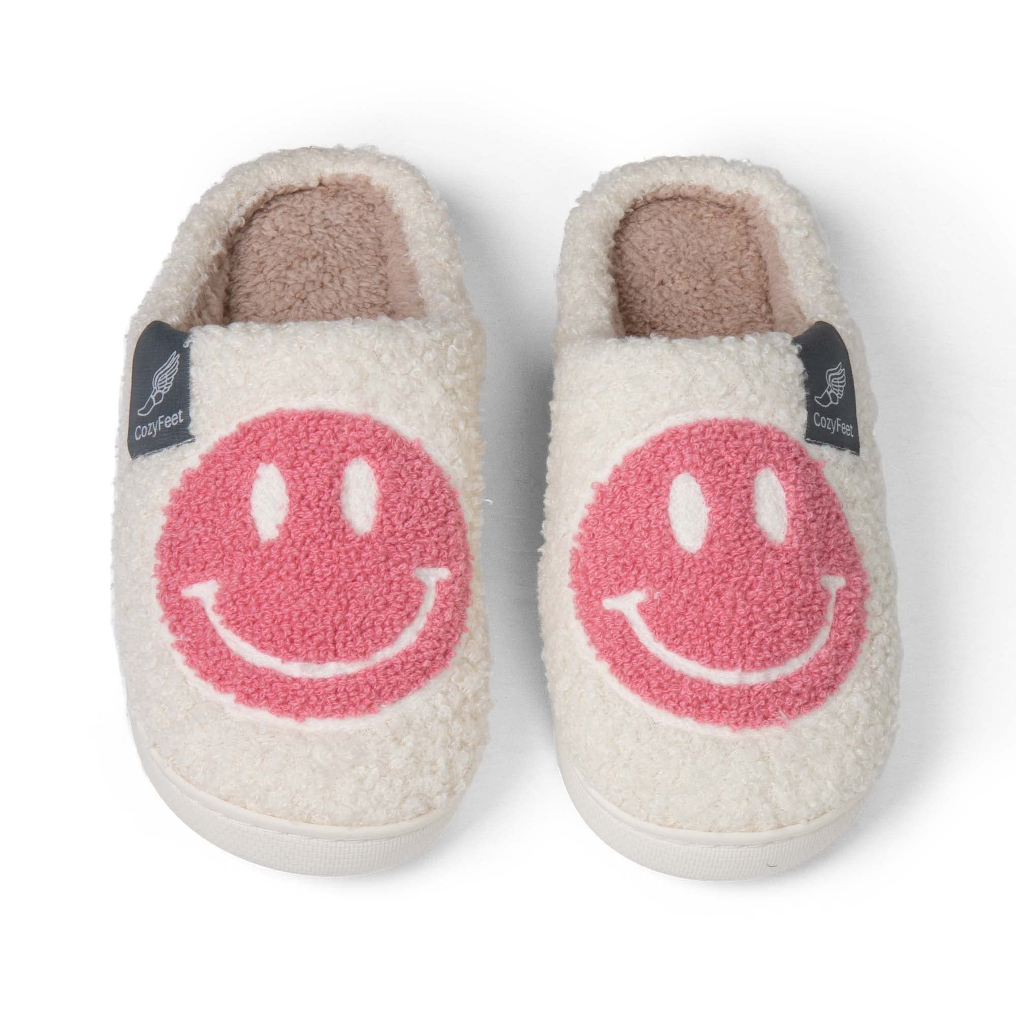 Preppy Stuff Smiley Face Slippers for Women Soft Fleece Lining