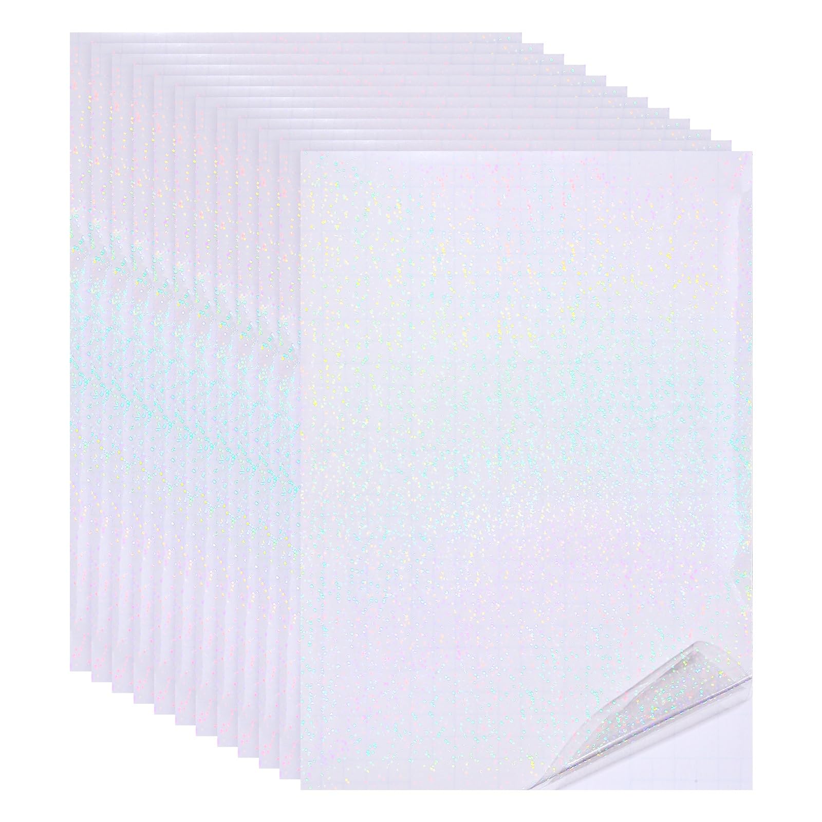 PATIKIL 12x8 Inch Holographic Laminate Sheets, 12Pcs Holographic Sticker Paper Transparent Vinyl Laminate Film A4 Waterproof Self Adhesive for Craft Books, Fine Dot Pattern