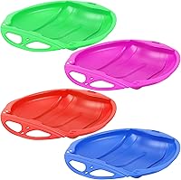 Seenelling Kids Snow Sleds with Handles - Heavy Duty Plastic Saucer Disc Sleds, 4-Pack Colors for Winter Downhill Fun