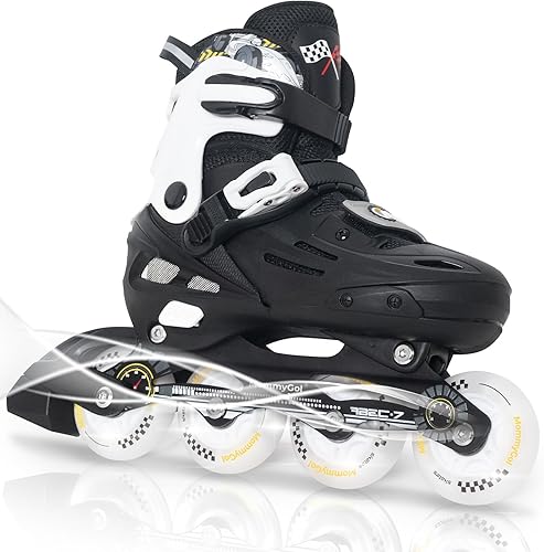 Miniatura 12 de MammyGol Patines en línea para niños y niñas jóvenes, patines ajustables de 4 tallas con ruedas intermitentes de PU, patines en línea agresivos de