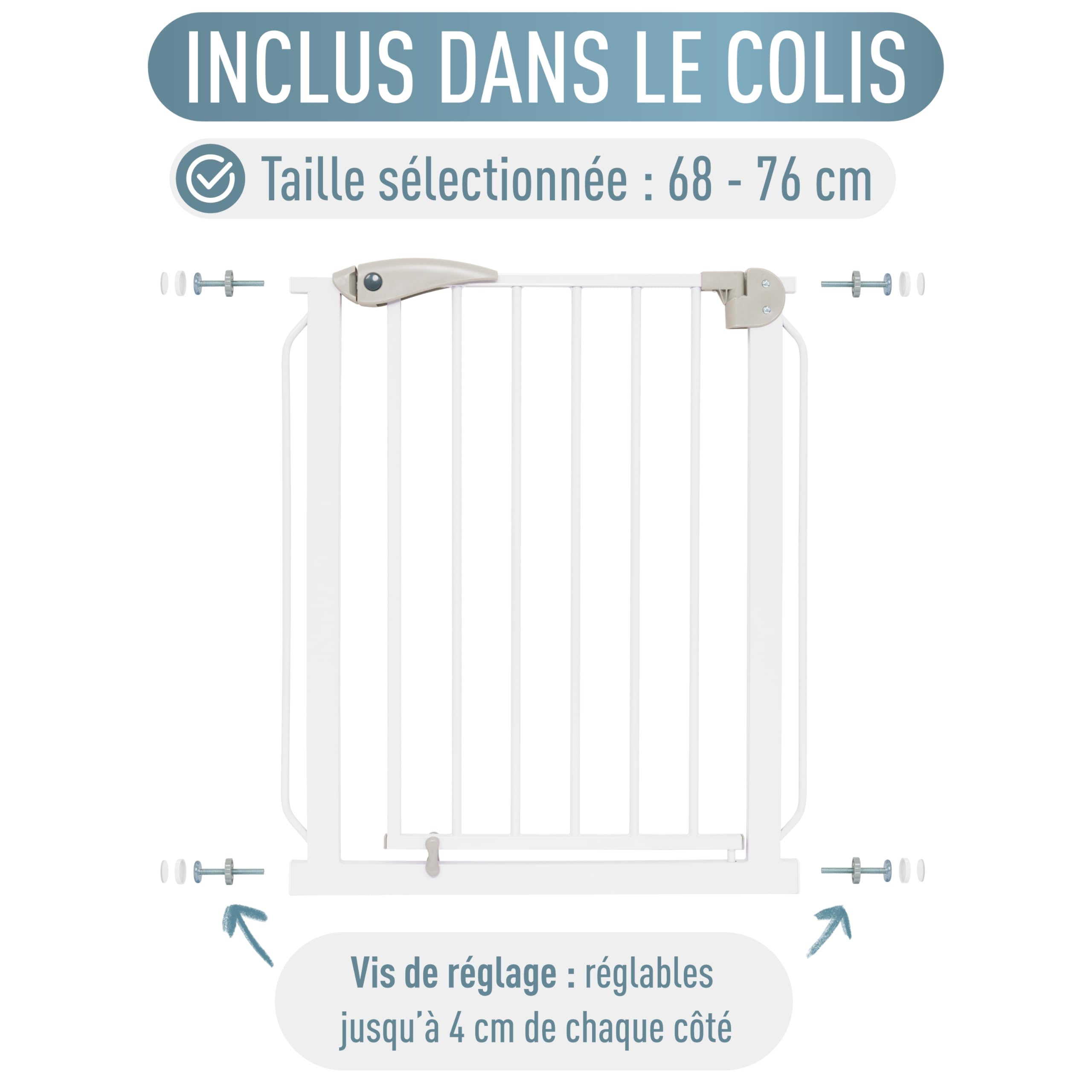 IB STYLE Barrière de Sécurité Berrin - Barrière d'escalier, sans Perçage, Barrière de Protection Enfant, pour Enfants 6 a 24 Mois, Blanc Gris, 68-76 cm