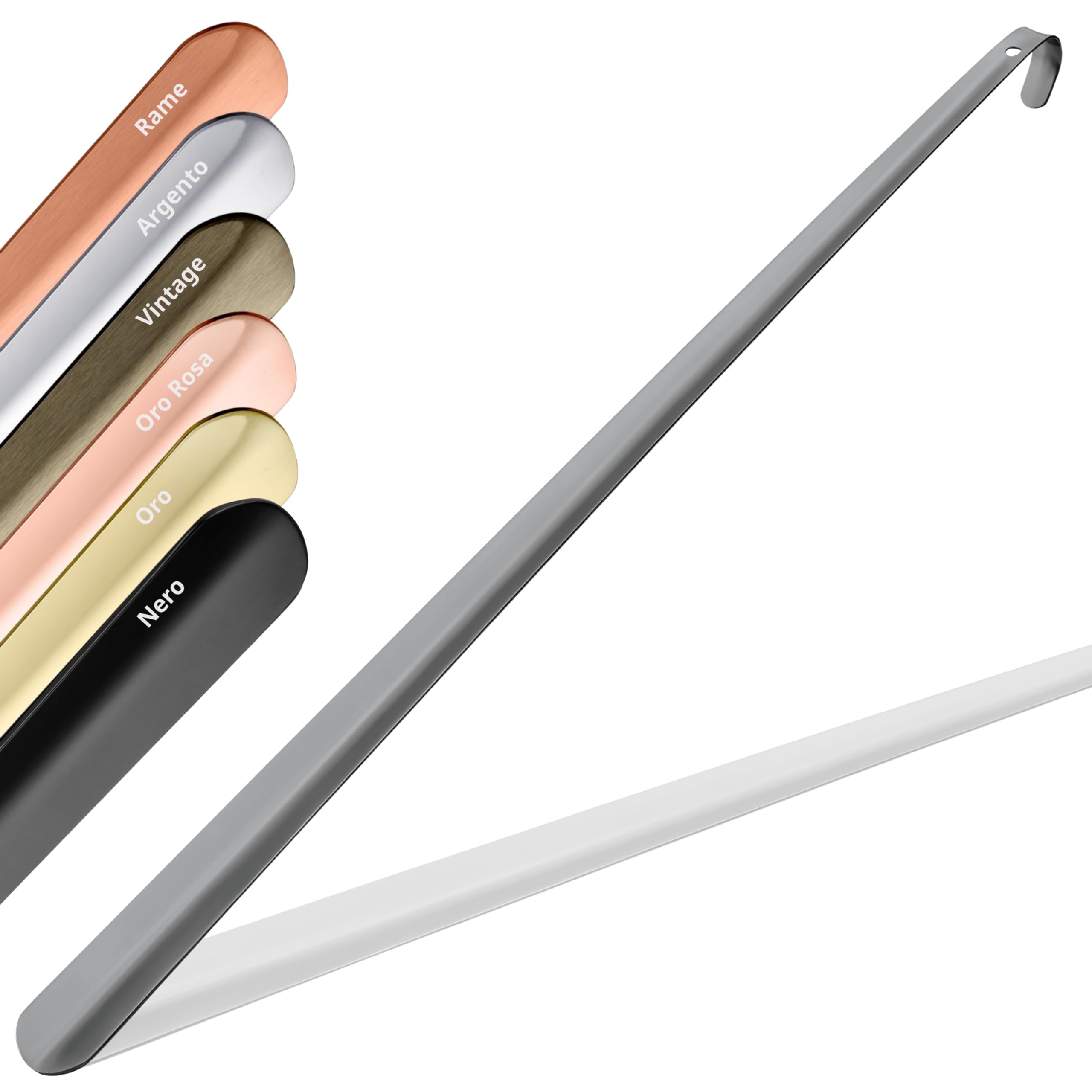 JK Trade Calzascarpe in acciaio inox stabile da 72 cm, lunghezza 2 mm, in metallo lucido, lungo per stare in piedi, veloce e delicato sulla schiena, lunghezza e larghezza ottimizzate | Shoe Horn |