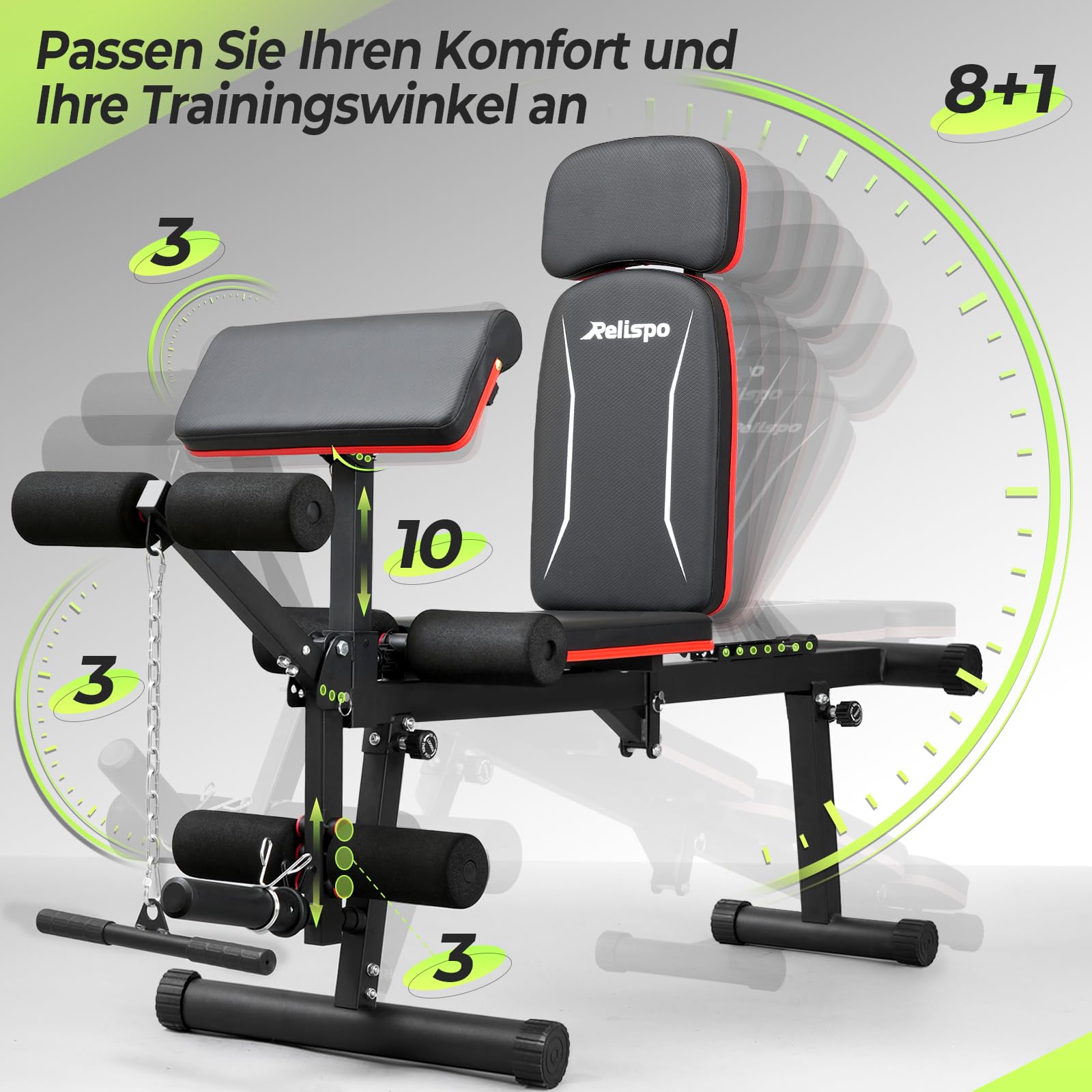 Verbesserte Verstellbare Hantelbank, 9 Rückenpositionen & Klappbar, 550 KG Belastbarkeit Schrägbank, Fitnessbank für Ganzkörper-Krafttraining & Große Männer | Faltbare Trainingsbank, flache Neigung, 9 Rückenpositionen, Preacher-Pad, Ganzkörper-Krafttraini