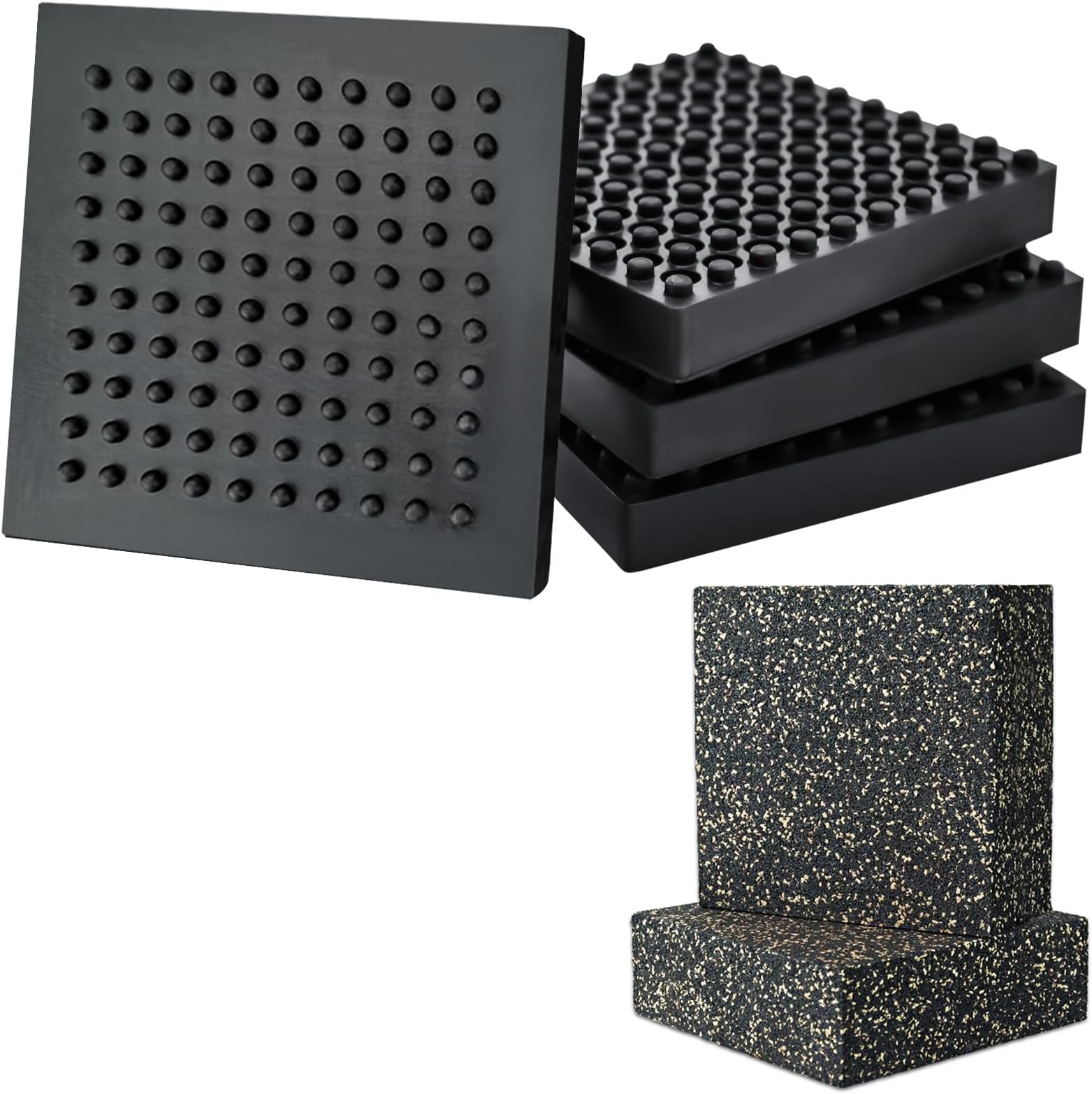 BXI Exercise Equipment Mat - 4 x 4 x 0.8 Inches 4 Pack + Anti Vibration Isolation Pads - 6 X 6 X 2 inches 2 Pack Rubber & Cork Pad