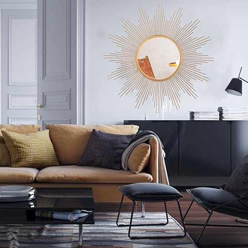 Miniatura 7 de Cityelf Espejo de pared grande de 24 pulgadas con forma de explosión de sol, estilo bohemio, decoración del hogar, espejo de pared redondo para sala