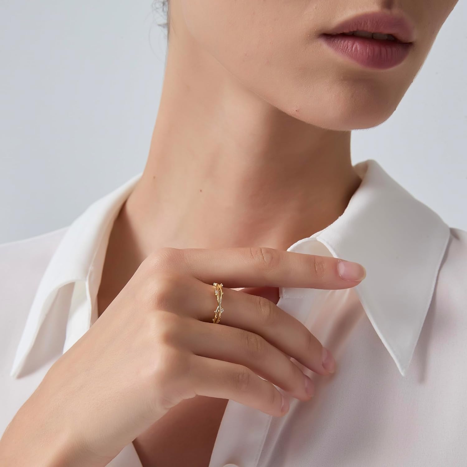 PERIMADE Olive Vine Leaf Stacking Ring for Women, 925 Sterling Silver Cubic Zirconia Thorn Branch Ring, Non Tarnish Birthday Best Friend Anniversary Wedding Jewelry Gift Size 6-8