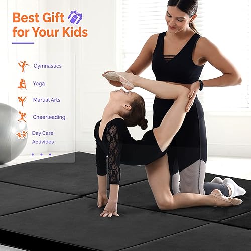 Miniatura 6 de Matladin Colchoneta plegable de 8 pies para gimnasia, gimnasio, ejercicios aeróbicos, 8 x 2 x 2 pulgadas, de piel sintética, con cierre de velcro