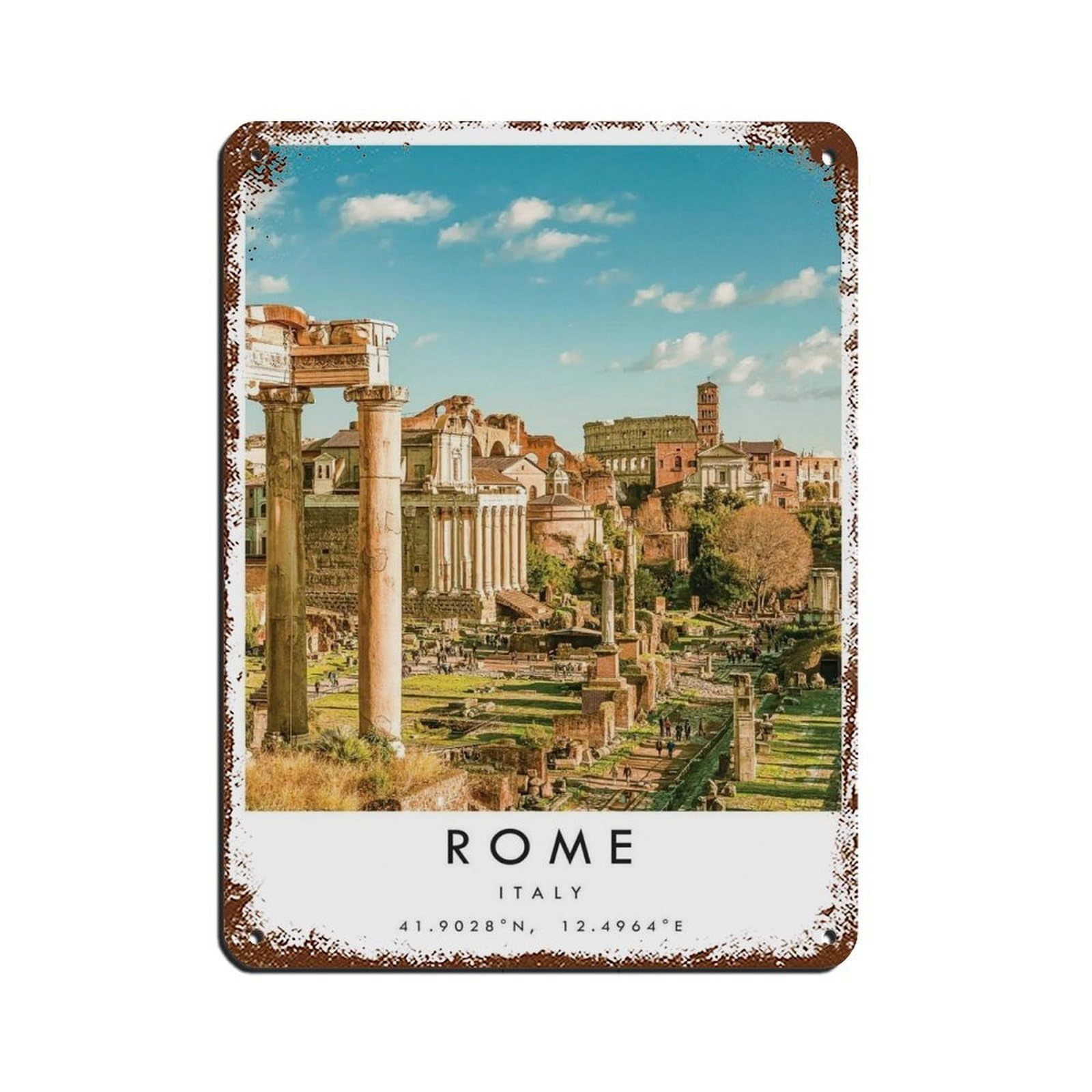 Rome Travel, Italy Poster Tin Sign Vintage Metal Pub Club Cafe Bar Home Wall Art Decoration Poster Retro 12x16inch(30x40cm)
