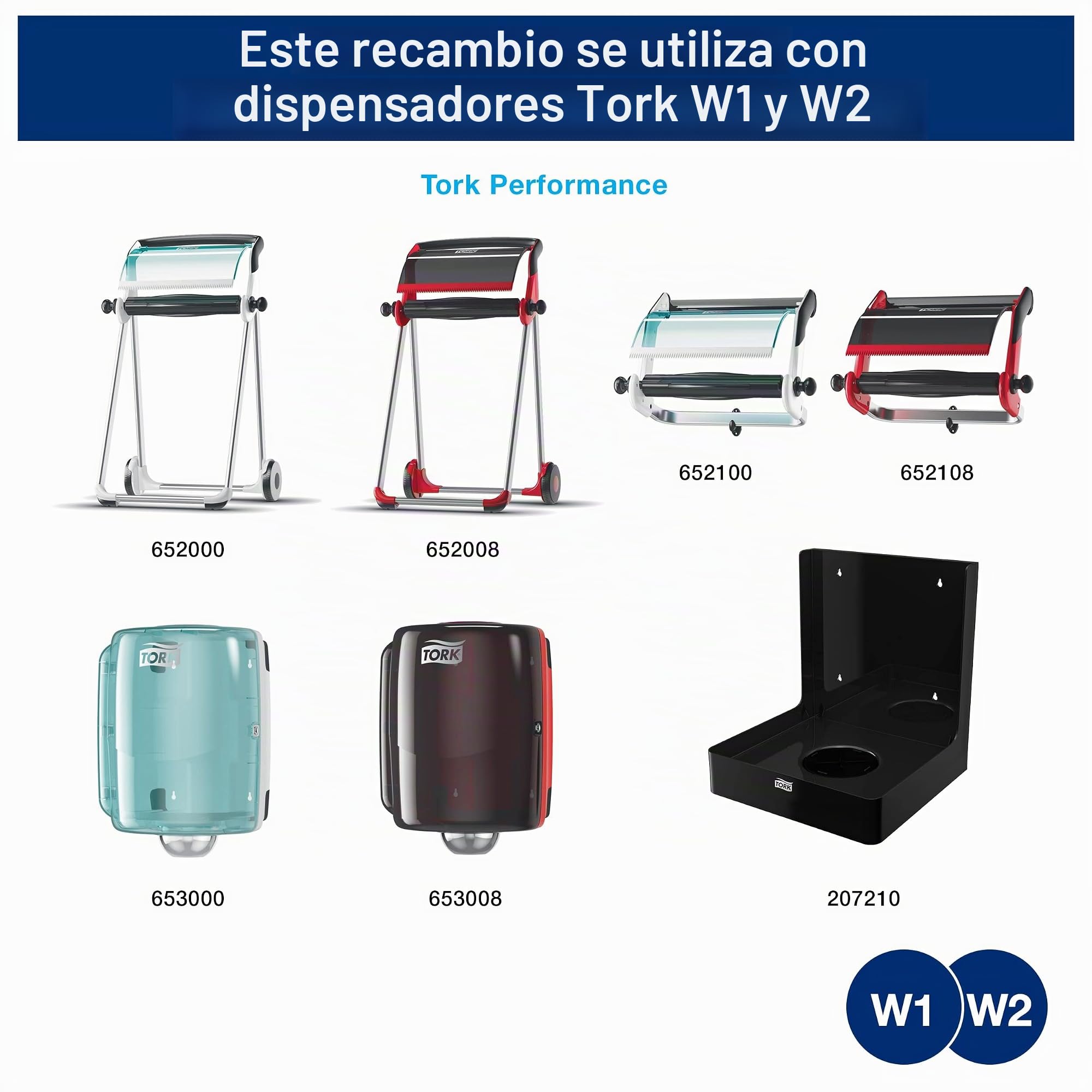 Tork 130062 Papel de secado de uso intensivo QuickDry Premium / 2 capas/Paños de limpieza compatibles con los sistemas W1 y W2 / 2 bobinas x 170 m de largo/colorBlancoo