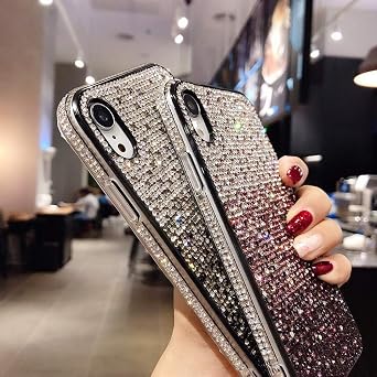 Gradient Bling Case for iPhone 16 with Glitter Sparkle Diamond, Shiny Crystal Rhinestone TPU Bumper Protective Case Cover for iPhone 16 (6.1) - Black