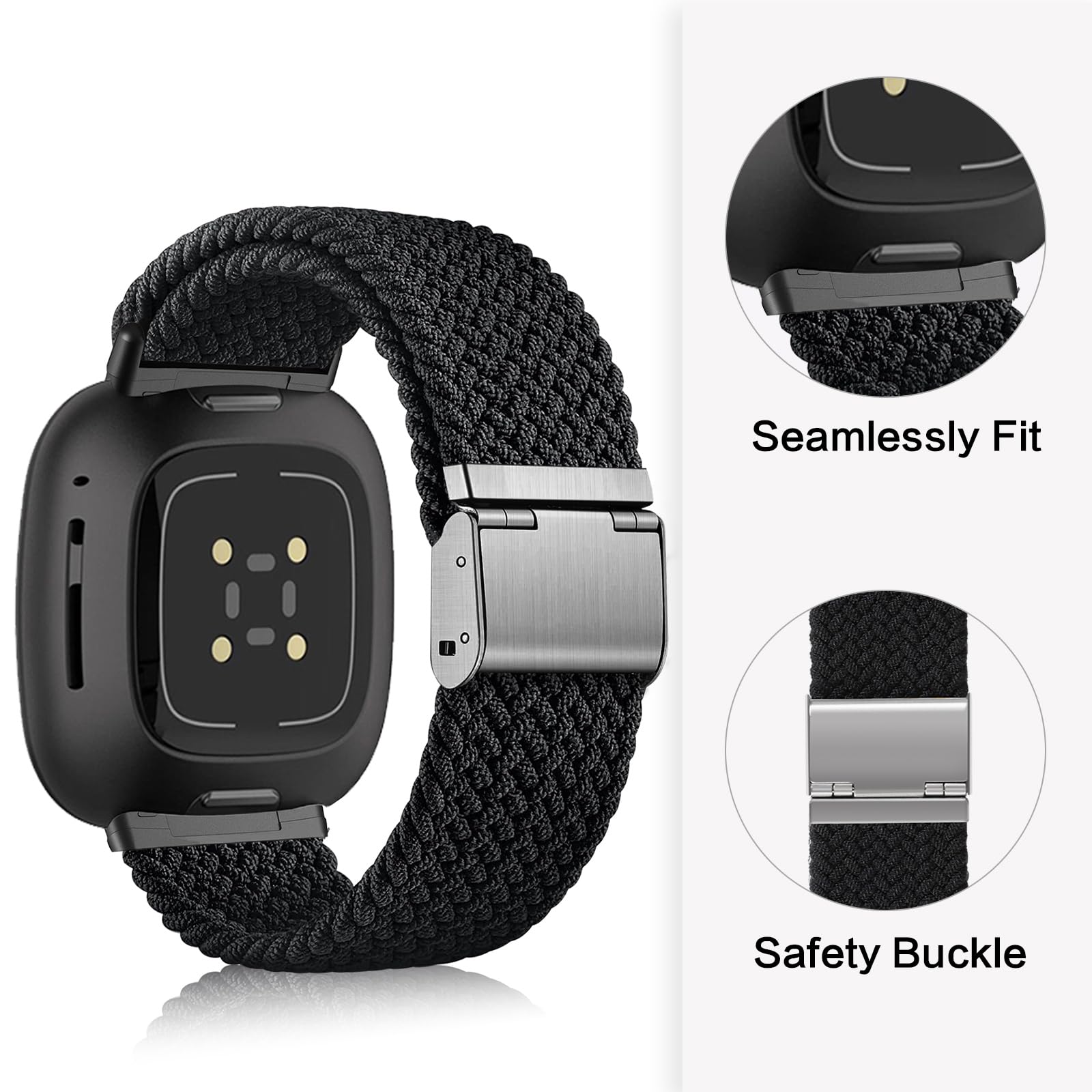 Bracelet Tissé Élastique Compatible Fitbit Versa 3/4 Et Sense - Respirant Et Confortable Avec Boucle Réglable