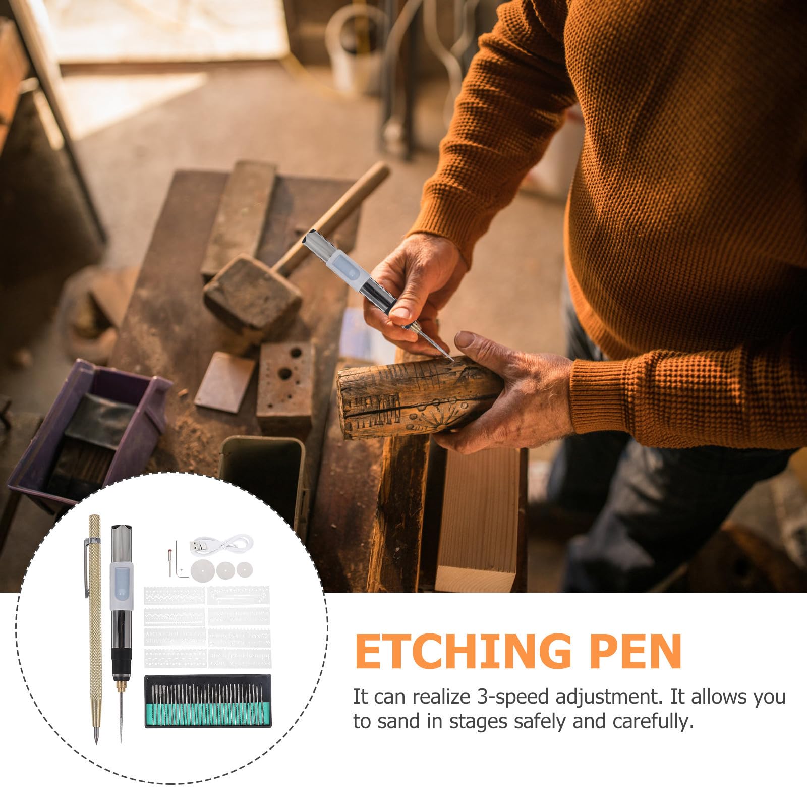 Penna per Incisione Portatile 25w Argento, Smerigliatrice Elettrica | 5000-25000 R/min, Ricarica USB in 90 Minuti, Uso Domestico e Professionale