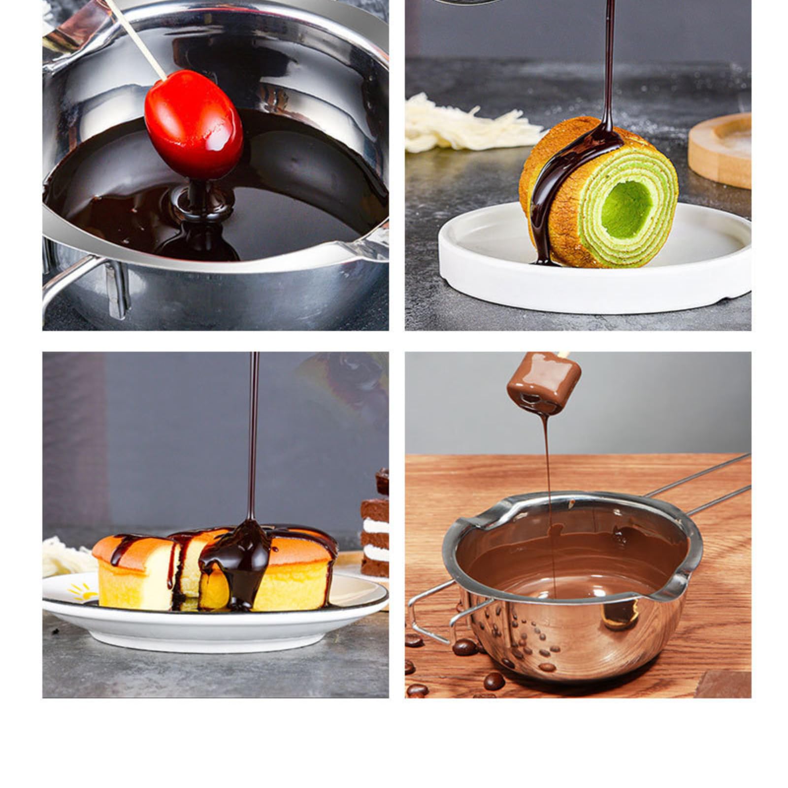 Caldera doble de acero inoxidable de 16.2 fl oz, olla de fusión universal para derretir chocolate, dulces, velas, jabón y cera (acero 304) 7