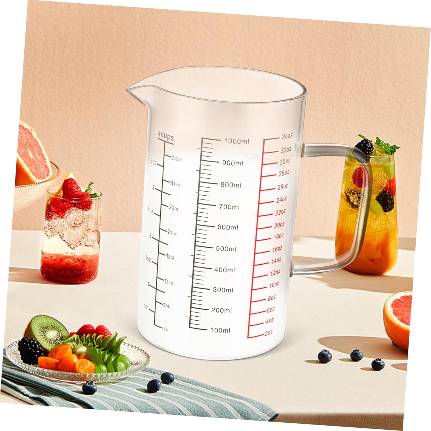 KICHOUSE Glass Measuring Cup Handle Multi-scale Liquid Measurement for Cooking and Baking Accurate and Kitchen Tool