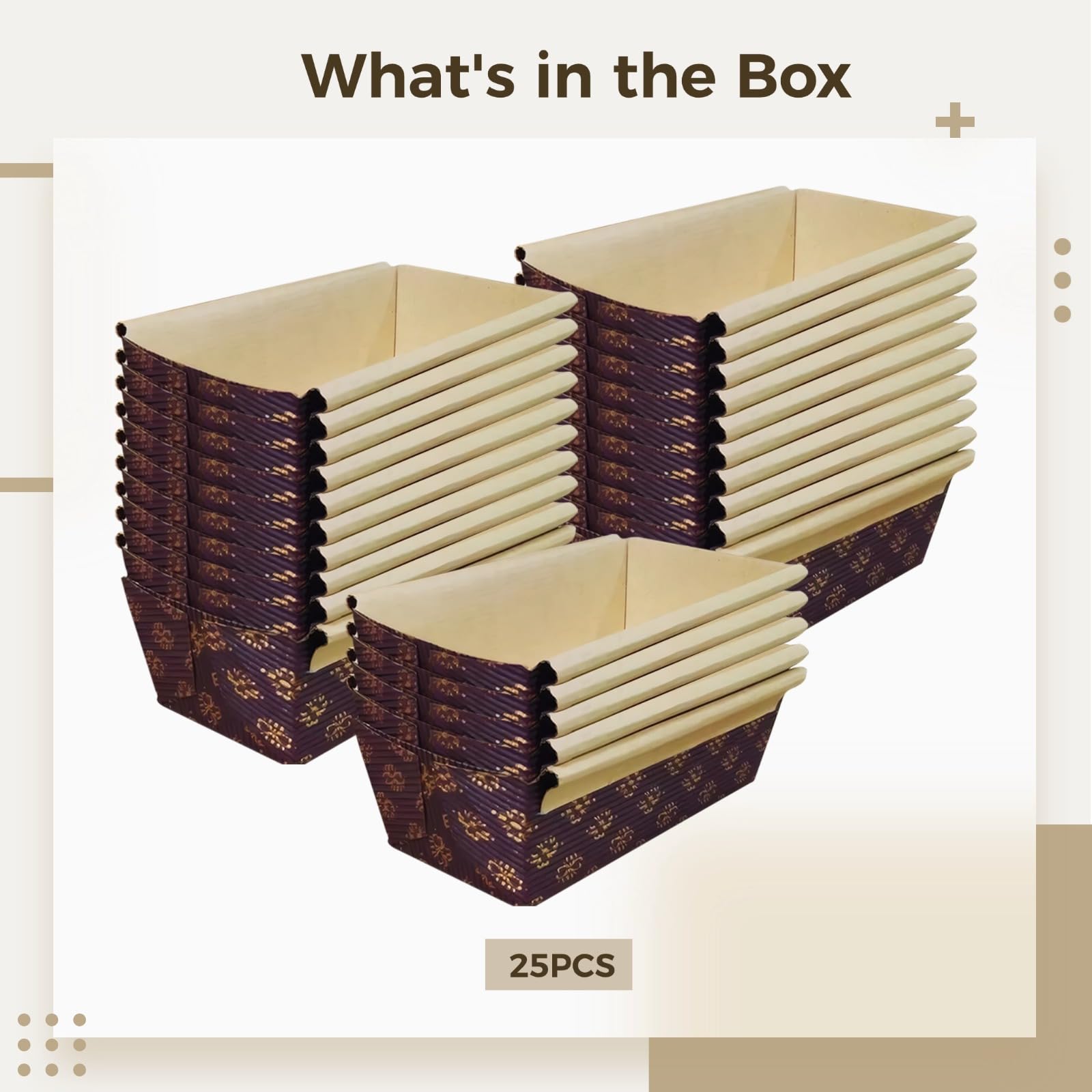 25 Stk. Papier-Backformen für Brot, 15 x 6,5 x 5 cm, mittelbraune quadratische Backcups, für Lebensmittel geeignet, verdickt, hitzebeständig, Einweg-Backformen