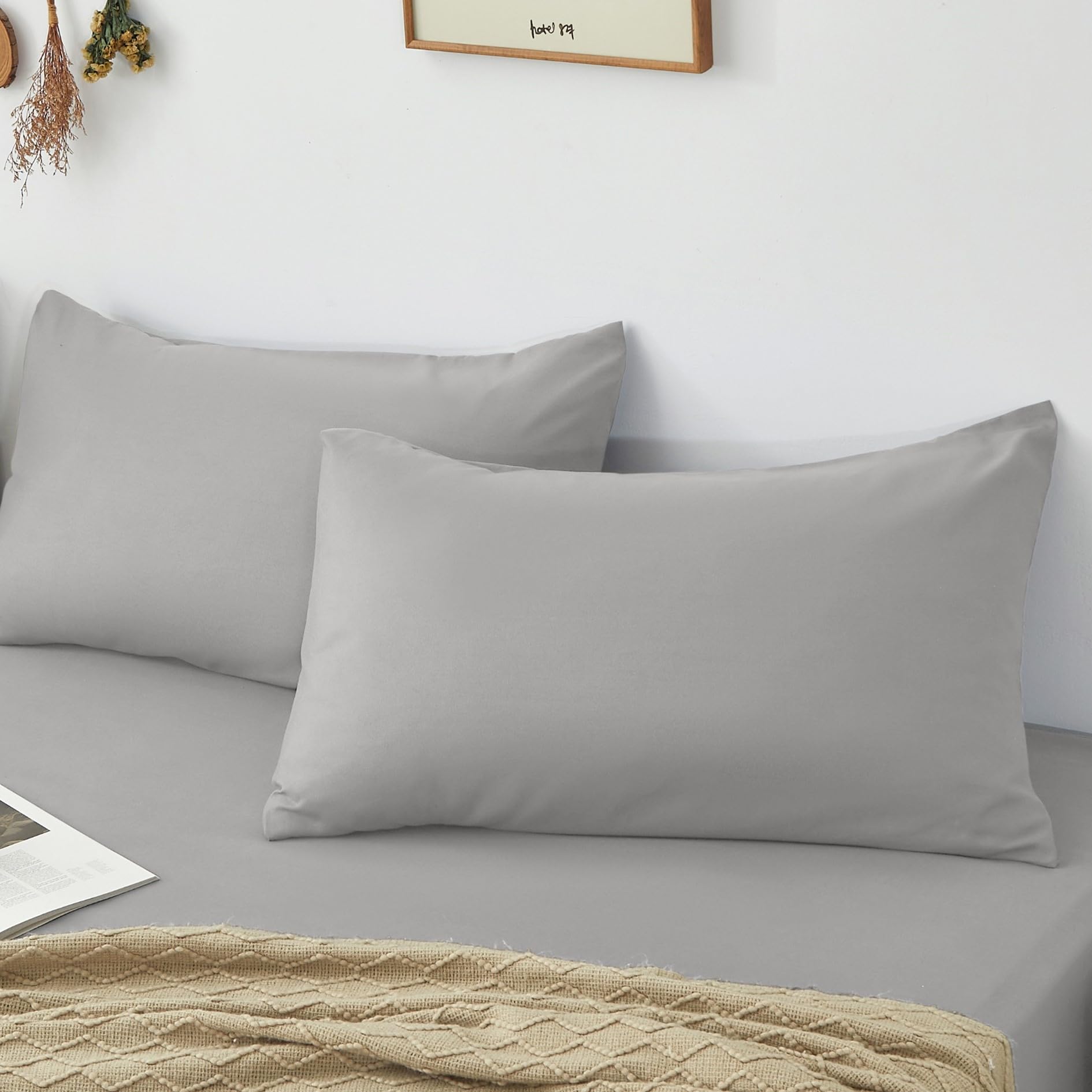 Pair of Pillowcases (50cmx75cm) - Ultra Soft Microfibre Pillow Covers, Wrinkle-Resistant, Shrink and Fade Resistant, Easy Care, Breathable, Hypoallergenic Fabric for a Comfortable Sleep (Silver)