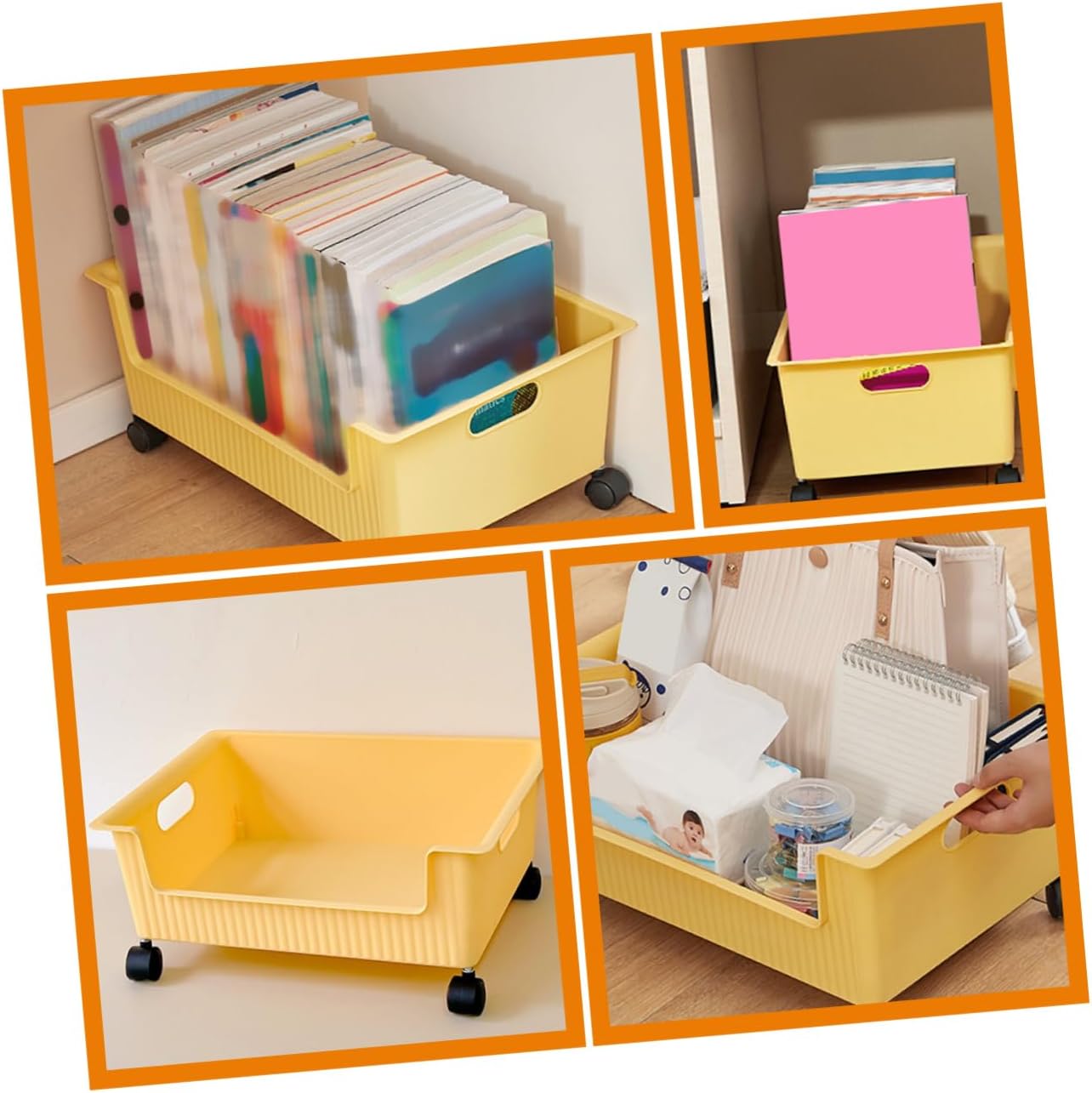 Plastic Storage Box with Wheels for under Desk Organizer for Books and Sundries for Dormitory Classroom and Home Use Easy to Move and Keep Items Neat