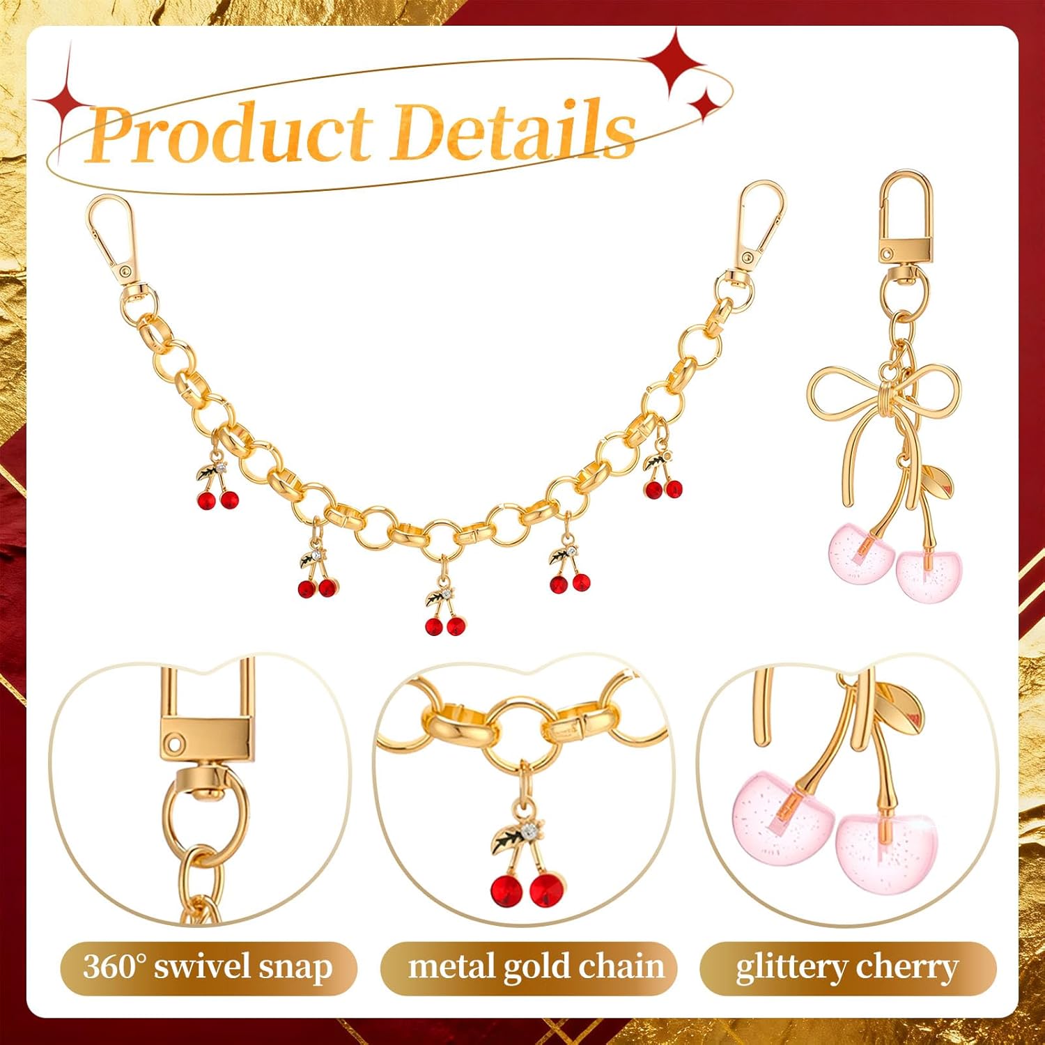 2Pcs Cherry Bag Charms Keychain Double Buckle Key Pendant Car Cherry Accessories for Sisters Birthday Christmas - Image 3