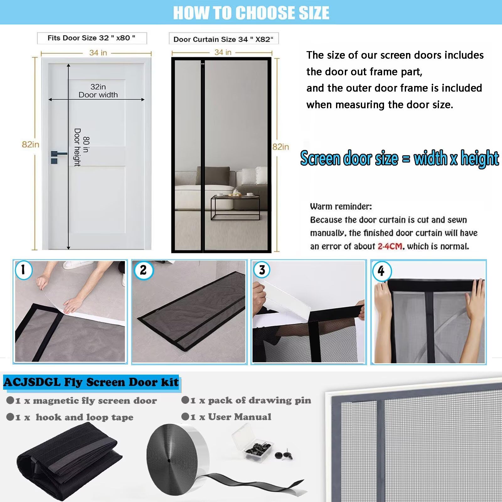 Magnetic Screen Door Thicker Mesh,W140xH220cm White Reversible Left Right Side Opening Wide Magnetic Screen Door,Upgraded-Model Magnets For Sliding & French Doors - View #2