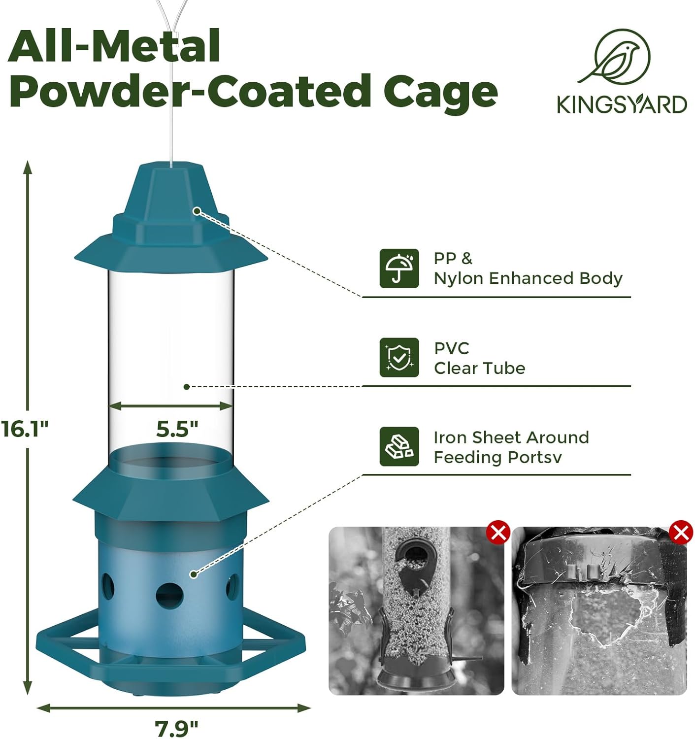 Kingsyard Squirrel Proof Bird Feeder for Outside, 3 LBS High Capacity Metal Feeder with Adjustable Weight Sensing, Weatherproof Wild Bird Feeders for Cardinals Blue Jays - Garden Decor Gifts - Image 3