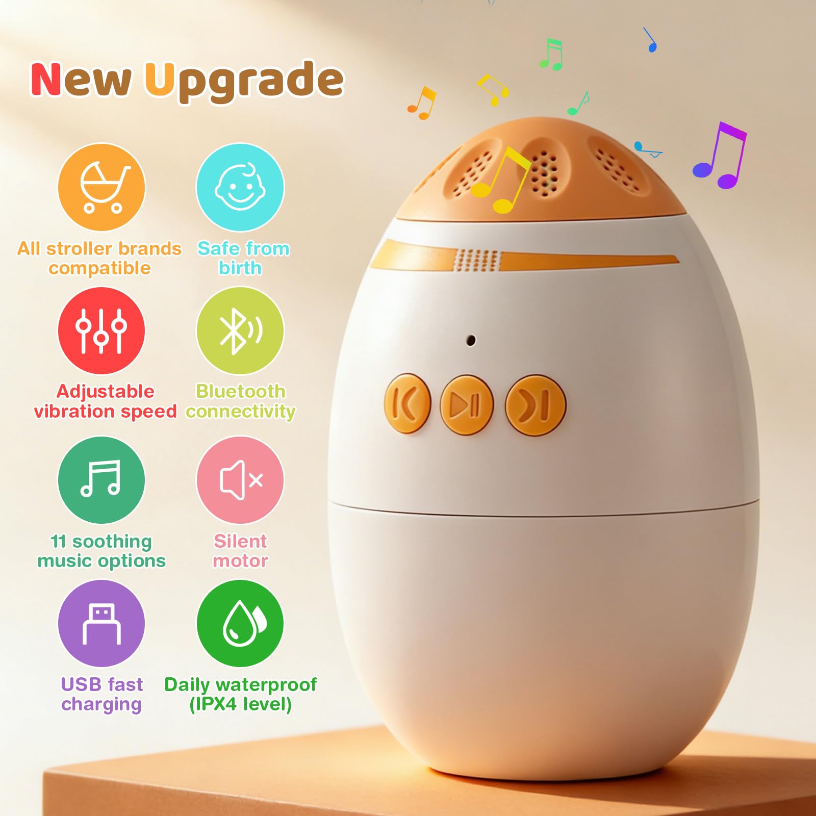Berceur bébé Rechargeable avec Minuterie 45 Min, Portable Aide au Sommeil de Bébé Berce pour Toute Poussette Cane nacelle Landau, Vitesse Réglable