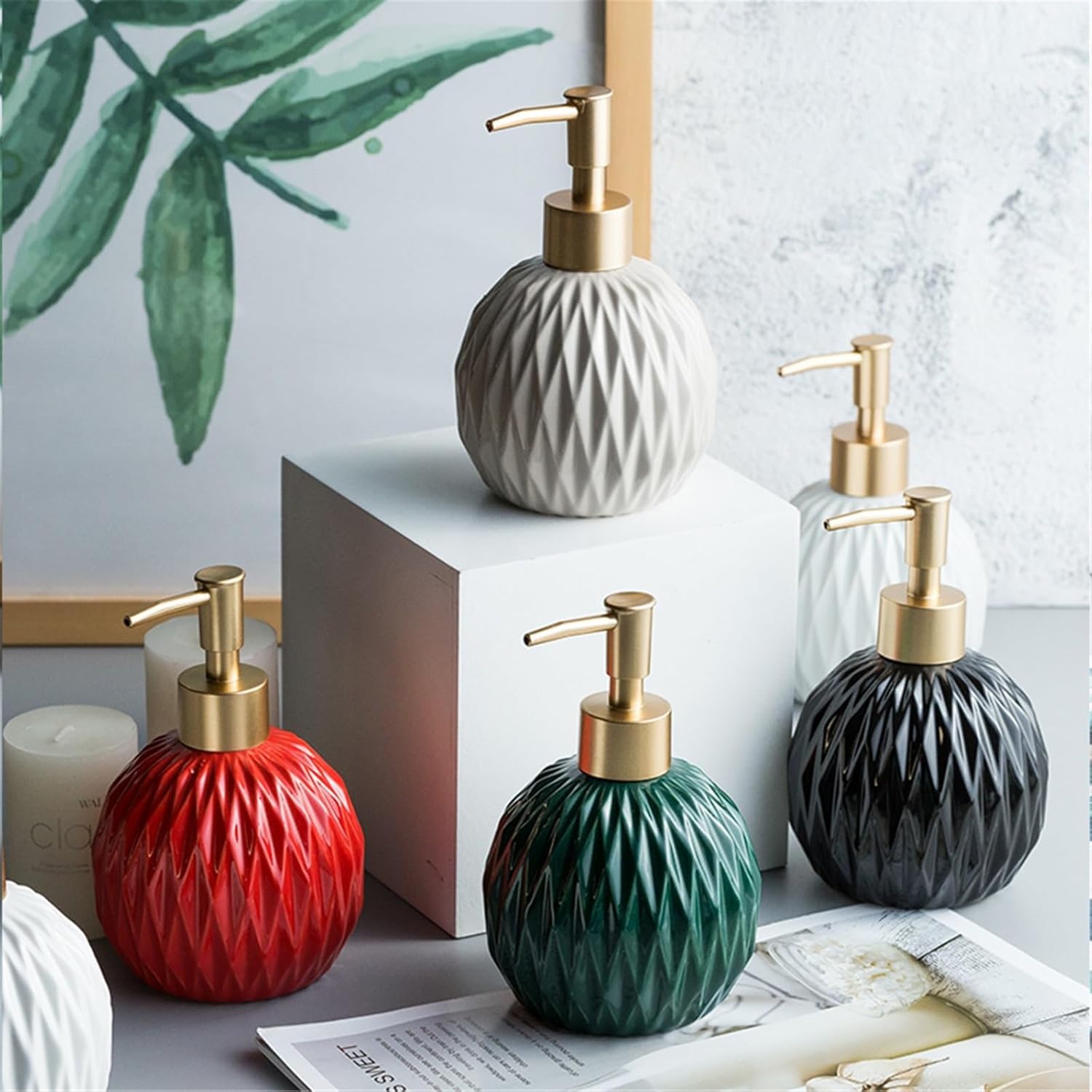 Beautiful Modern Ceramic Pump Bottles Lotion Soap Dispenser for Kitchen Bathroom Bathroom Decor(Green)