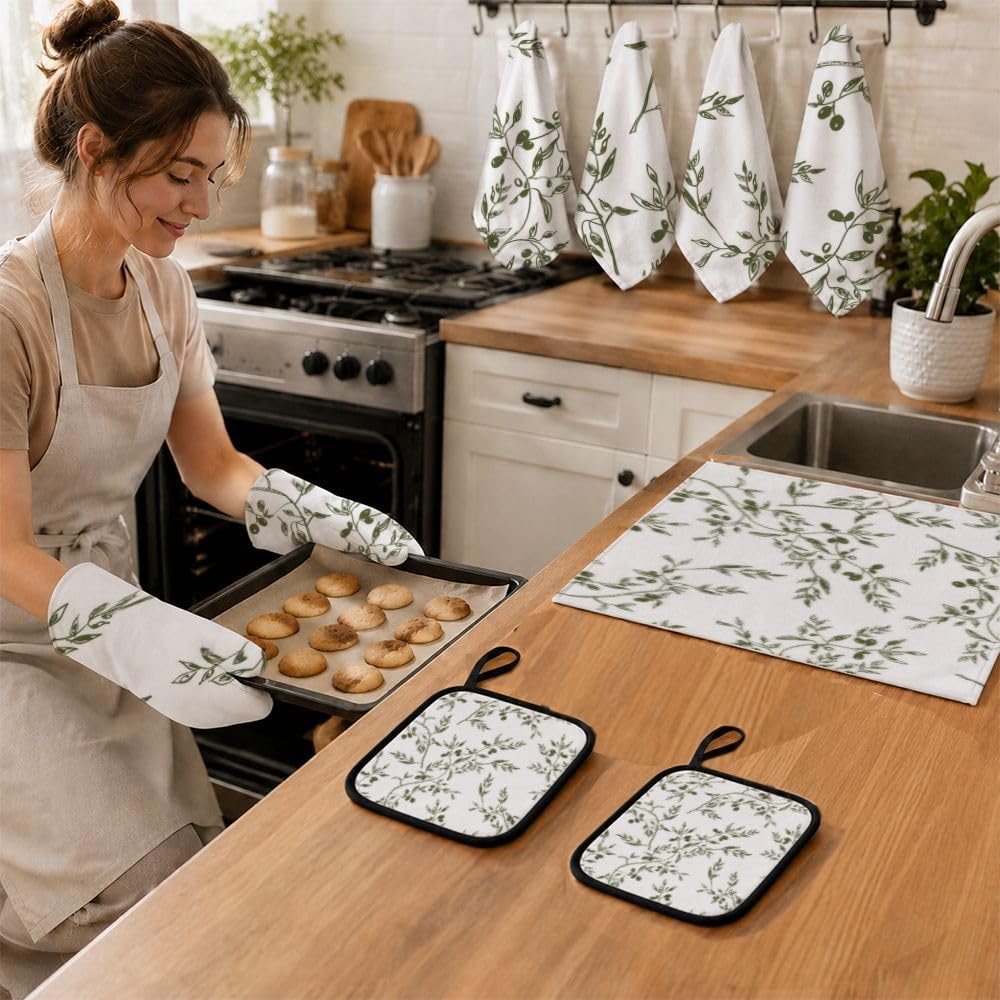 Set di 9 rami di ulivo verdi1 decorazione e accessori per la cucina