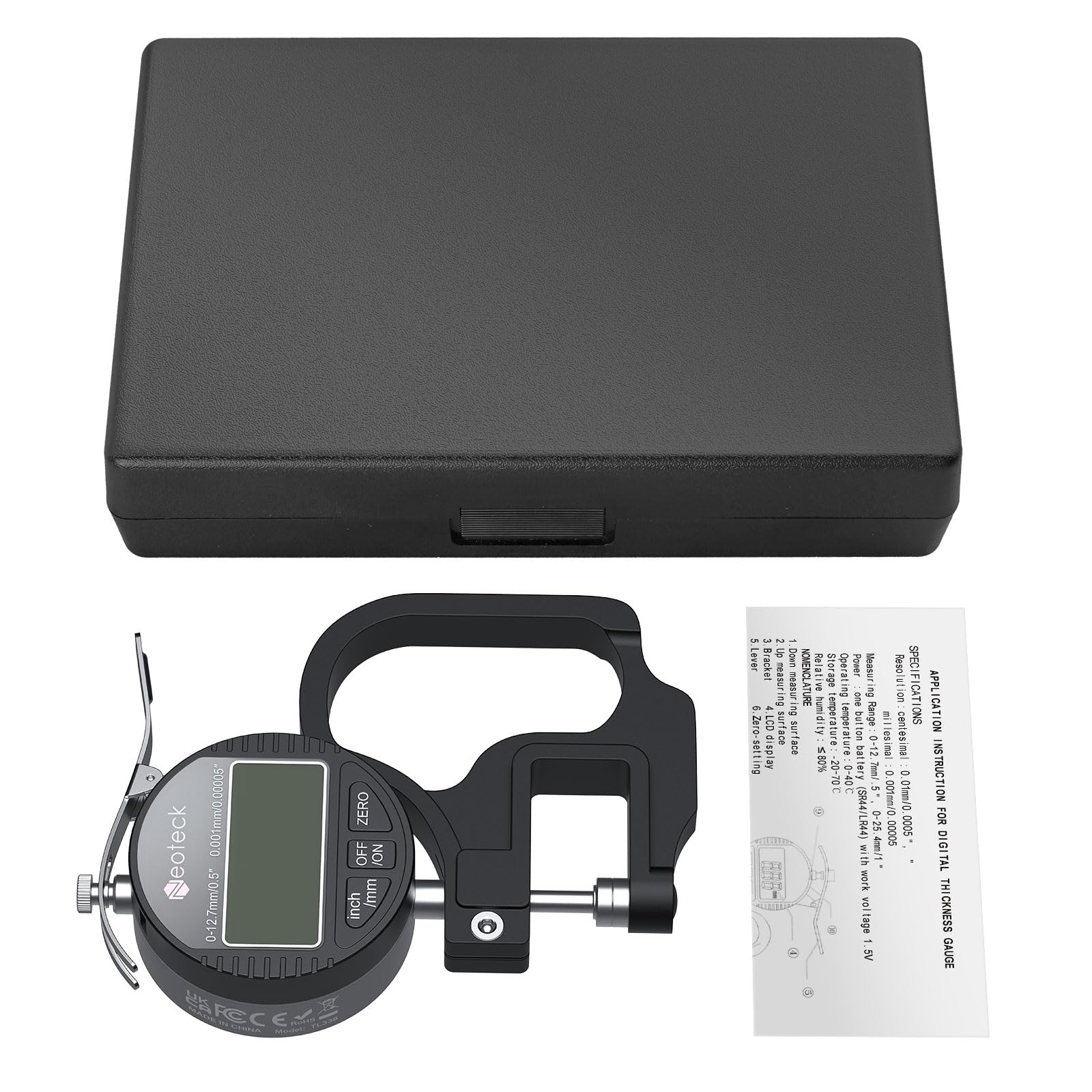 Neoteck Micrometro Digitale 0-12.7mm Risoluzione 0.001mm Calibro Spessore LCD Misuratore di Precisione