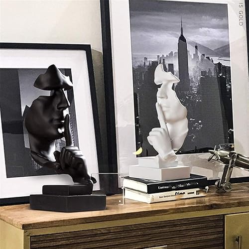 Miniatura 4 de aboxoo Estatua del pensador, Silencio es oro abstracto, esculturas de resina para el hogar moderno, objetos decorativos, decoración de escritorio