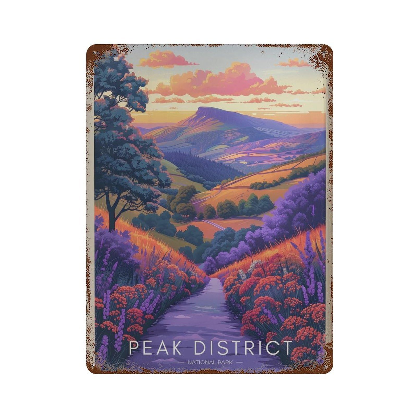 xiaoxiaoshen Peak District Travel Vintage Yorkshire Landscape Wall Decor Art Metal Tin Poster Modern Home Decor Art Home Bar Shop Decorations Vintage Sign 40x30cm