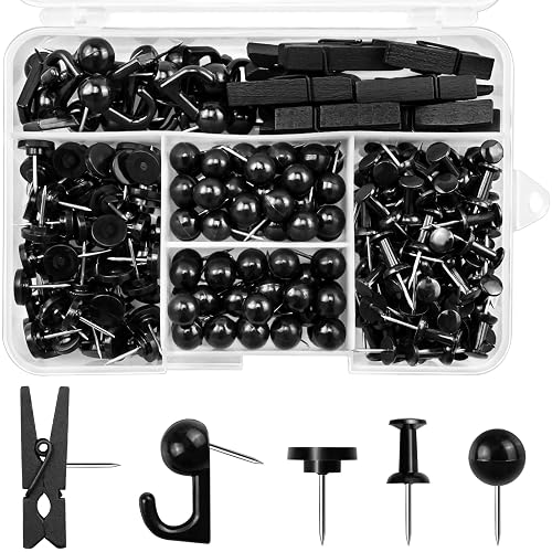 260 Pcs Push Pins Set 5 Styles Black Thumb Tacks Cute Push Pins for Bulletin Board, Cork Board