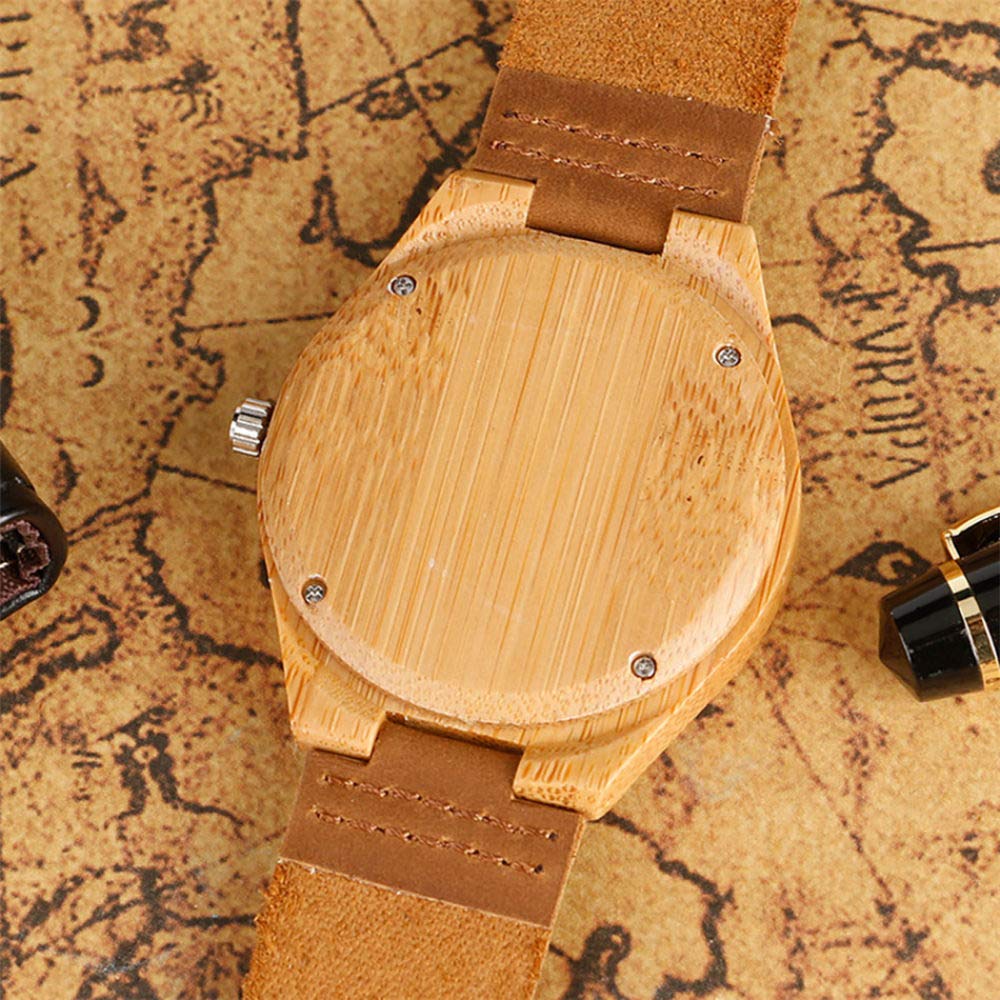 CAIDAI&YL Exhiba el Reloj de bambú del Cuero del Movimiento del Cuarzo de los Relojes de los Hombres de Madera Natural del dial Redondo , D