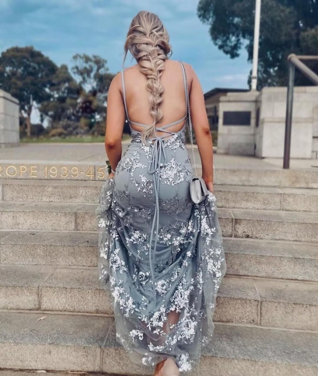 Laces Sequin Long Prom Dress for Women Spaghetti Strap Cocktail Party Dress Glitter V Neck Evening Formal Gown - Image 6