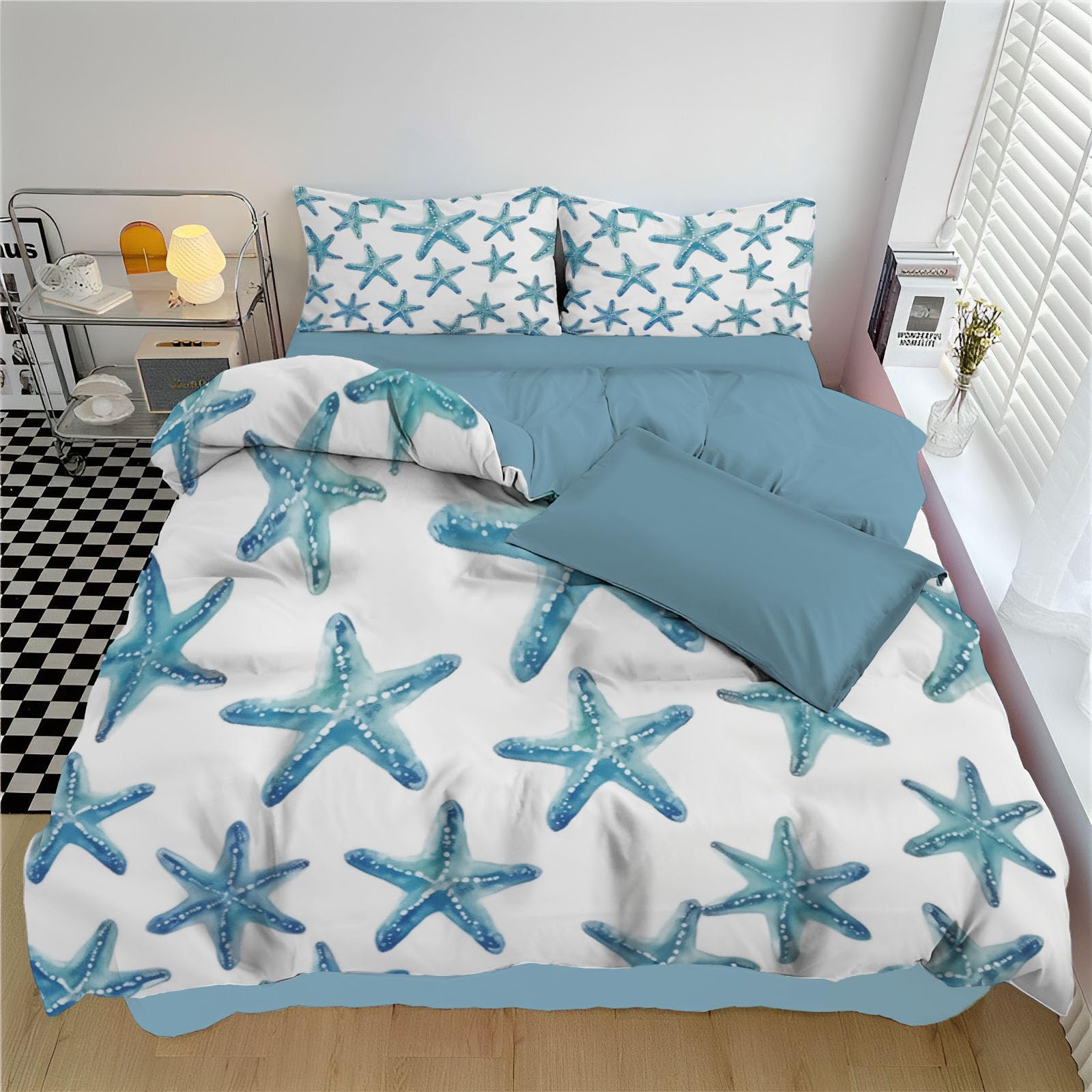 Housse de couette 200x200cm étoile de mer en microfibres avec 2 taies 65x65
