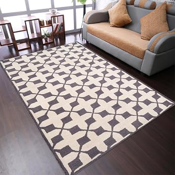 Rugsotic Carpets Hand Tufted Wool 5x8 Area Rug Geometric Beige Black K00301