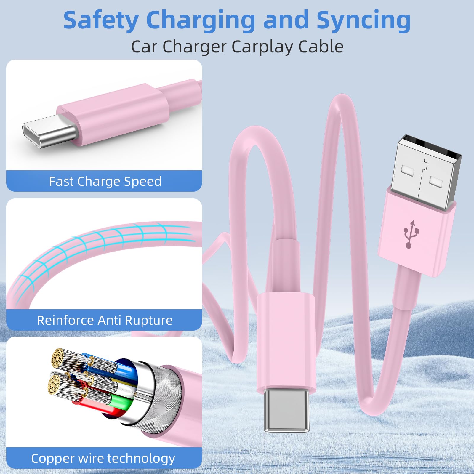 Paquete de 2 cables de carga rápida USB a USB C de 10 pies para iPhone 17, 16, 15, para Apple iPhone 17, 16, 15/Pro/Pro Max/Plus, cable largo tipo C Carplay para iPad Pro 12.9/11 para Android (rosa)