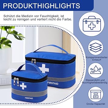 First Aid Bag Empty, 2PCS Small/Large First Aid Emergency Organizer Bags, Portable Empty Medicine Bags, Medicine Travel Storage Bag Portable First Aid Box for Outdoor Camping Travel Work(Blue)