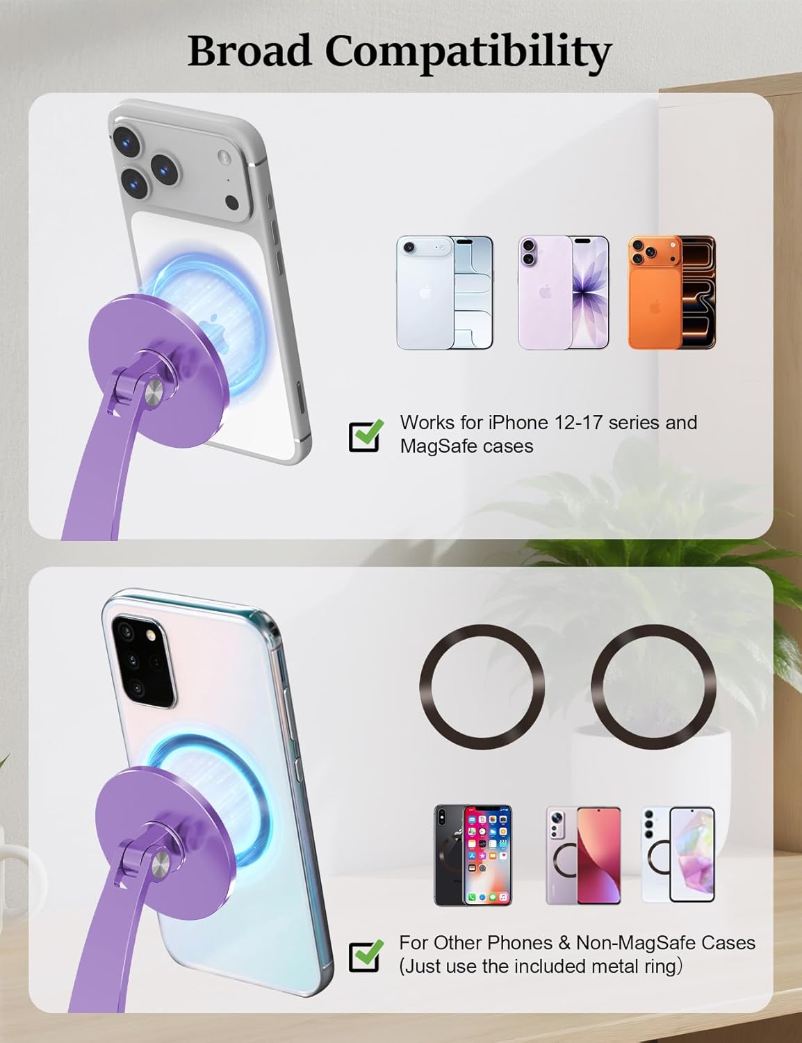 Magnetic Phone Stand for Desk – 360° Rotating Aluminum Phone Holder, Stable Desk Stand for Office, Home & Kitchen, Compatible with iPhone 17 Pro Max 16–12 Series and MagSafe Cases, Purple - Image 4