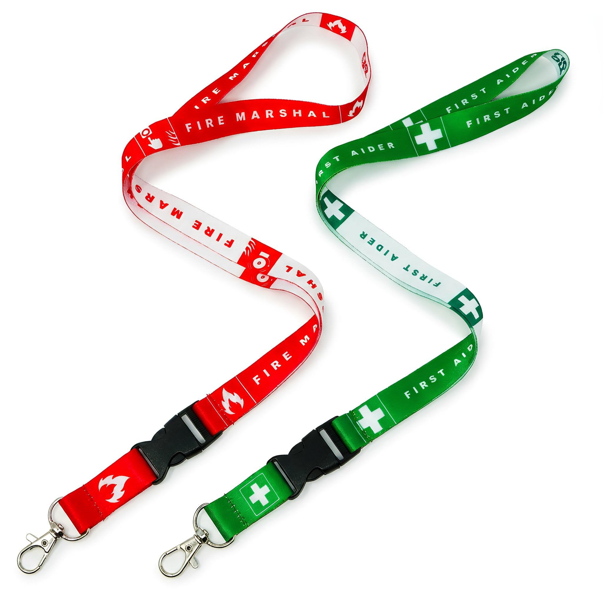 Workplace Safety Lanyard Set – Fire Marshal & First Aider 2-Pack – Health & Safety Compliant ID Badge Holders with Metal Clips & Breakaway Fasteners – Office & Site Essentials