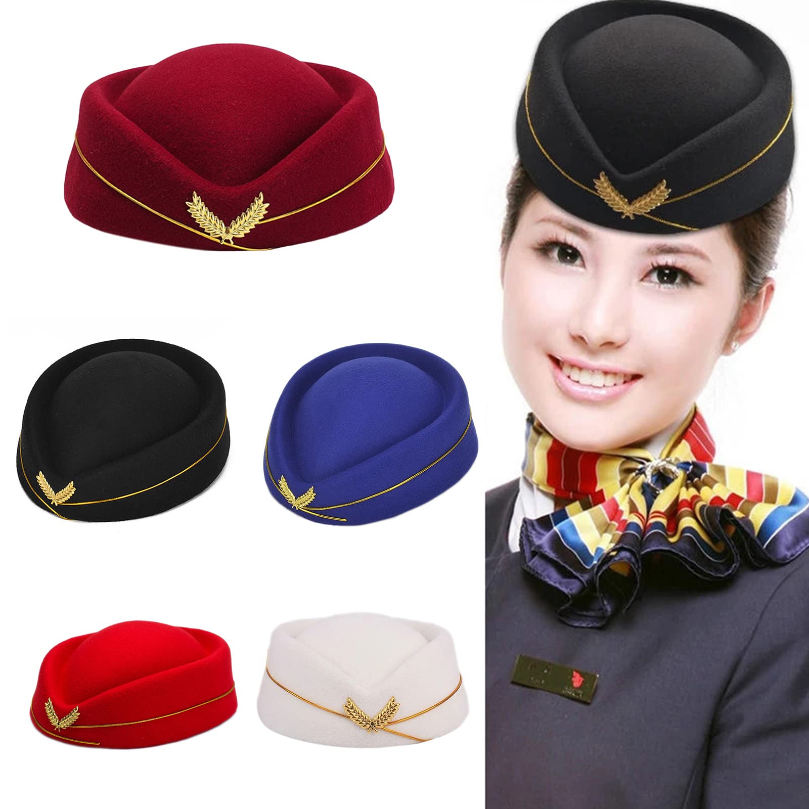 XAGMODSHN Stewardess Hat Air Hostesses Hat Beret Hat Women Party Hats Costume Cosplay Formal Uniform Caps Accessory White