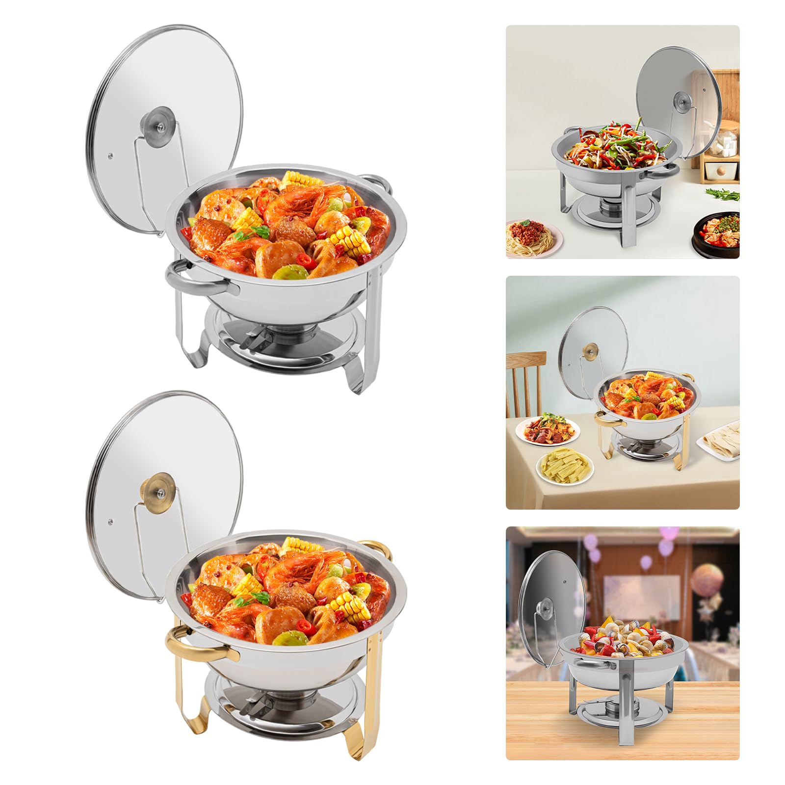 Set da 5 pezzi per chafing a buffet, in acciaio inox e set di scaldabagni rotondi per chafing a buffet