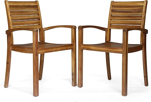 Christopher Knight Home Watts - Sillas de comedor de madera de acacia para exteriores, acabado de teca (juego de 2)