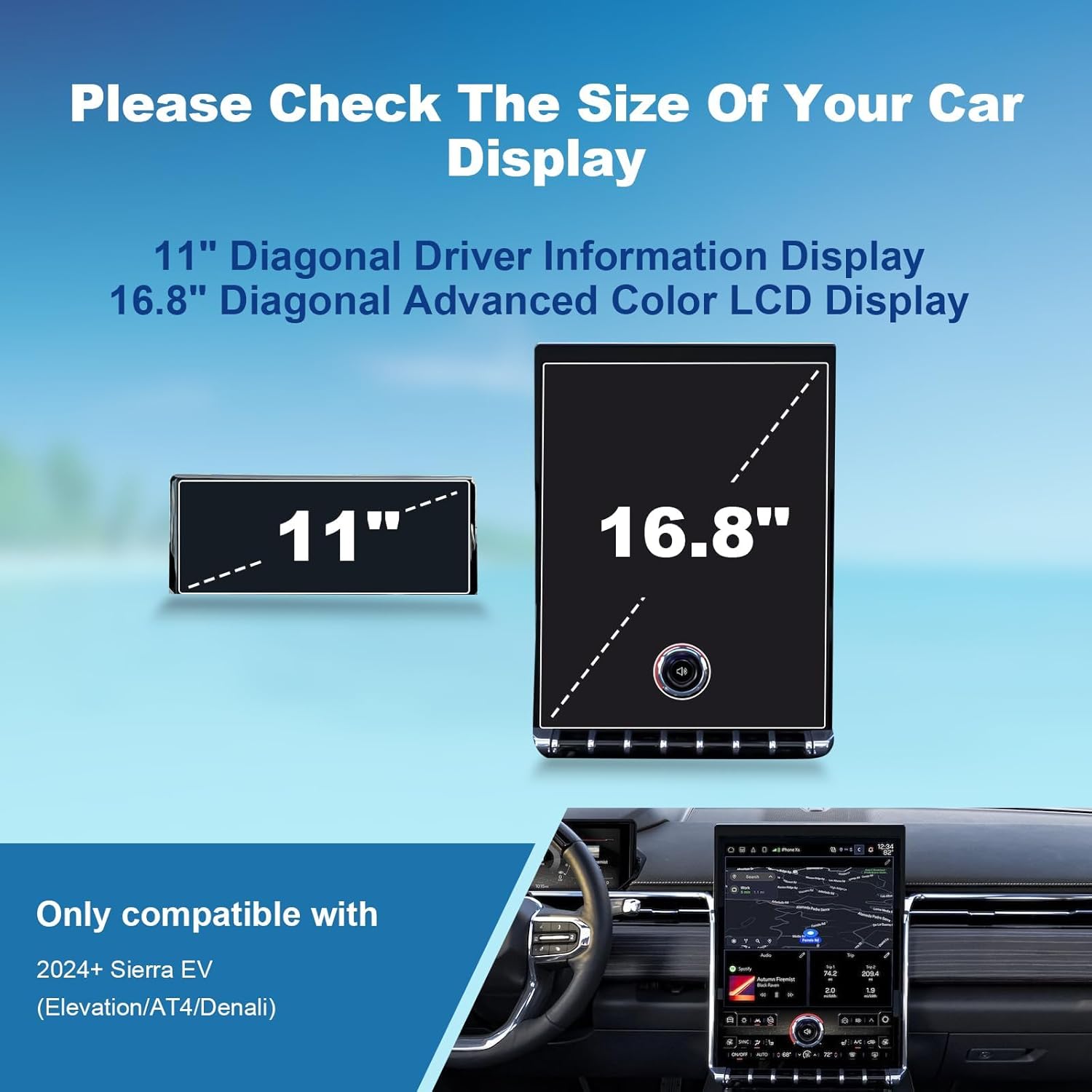 (4pcs) 2024 2025 2026 Sierra EV Screen Protector for GMC Sierra EV (16.8In Navi+11In Dash) (Elevation/AT4/Denali), 2026 2025 Sierra EV Electric Pickup Trucks Accessories High Clarity 16.8"&11"