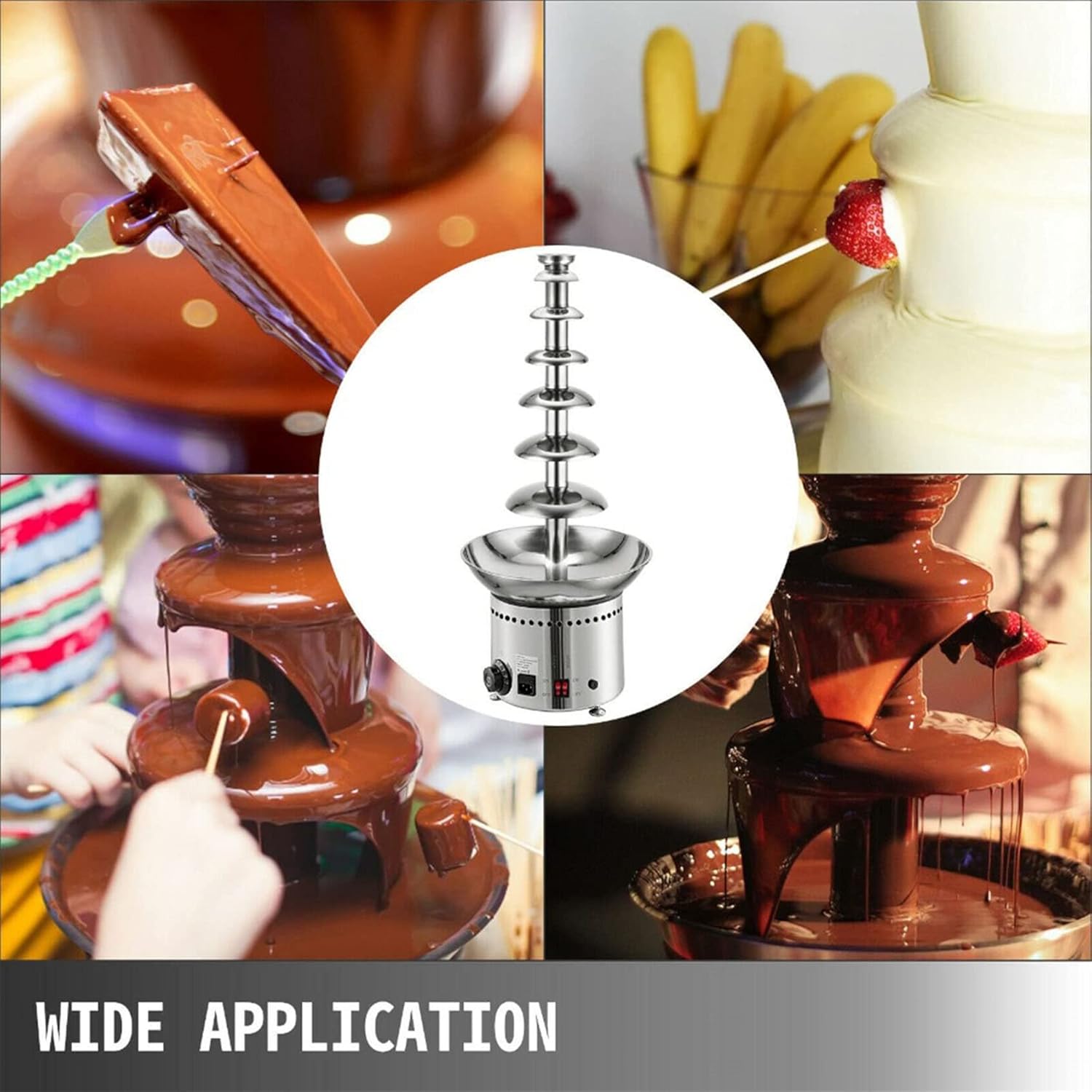 Commercial Chocolate Fountain, 4-6Tier Chocolate Fondue Fountain Machine 3L Stainless Steel Commercial Chocolate Fountain for Party Wedding Buffet Equipment,4tiers